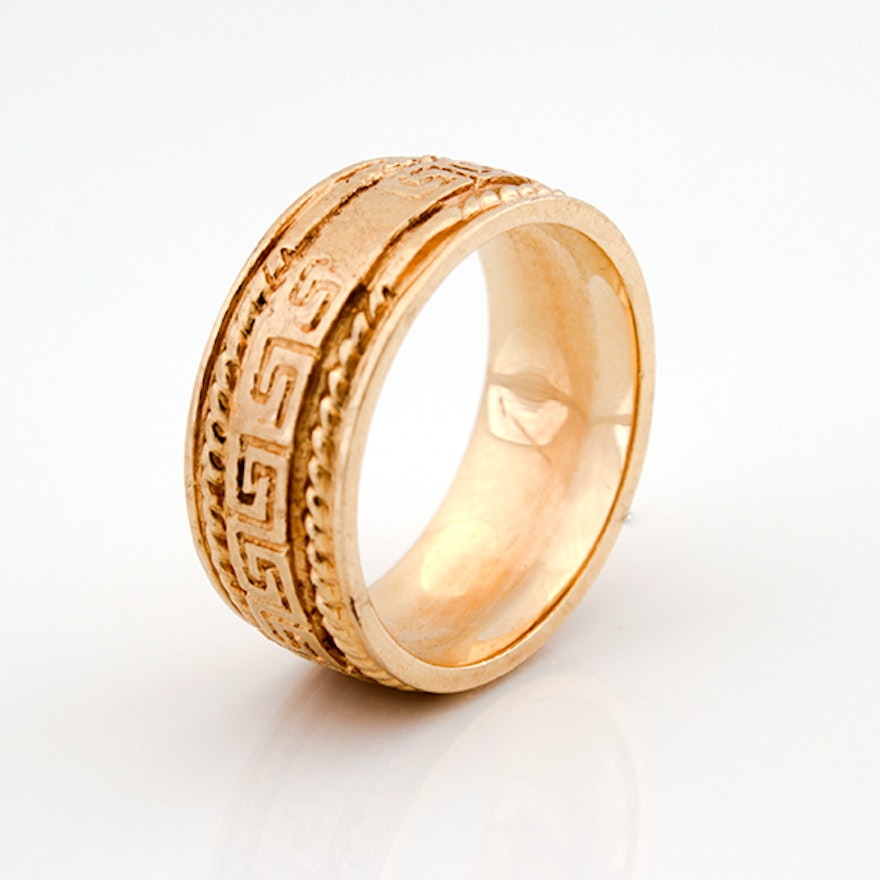 14K Yellow Gold Greek Key Band