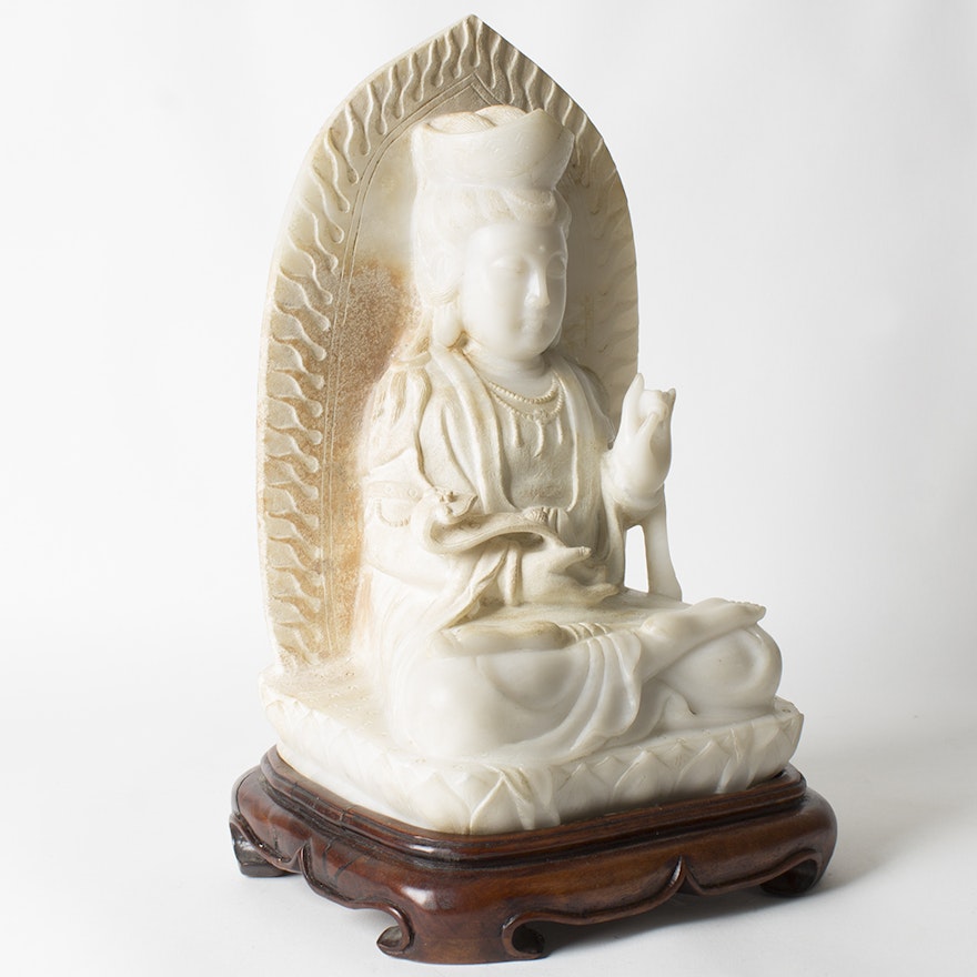 Stone Buddhist Statue with Stand