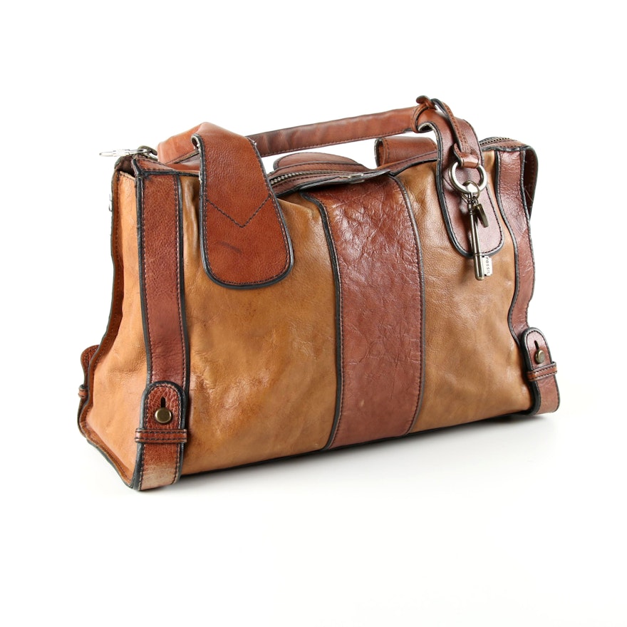 Fossil Two Tone Leather Weekender Satchel