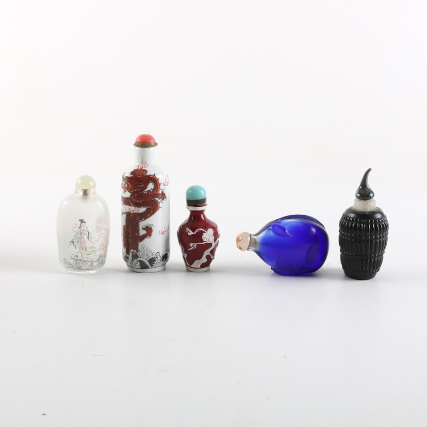Chinese Snuff Bottles Including Figural Glass Pig