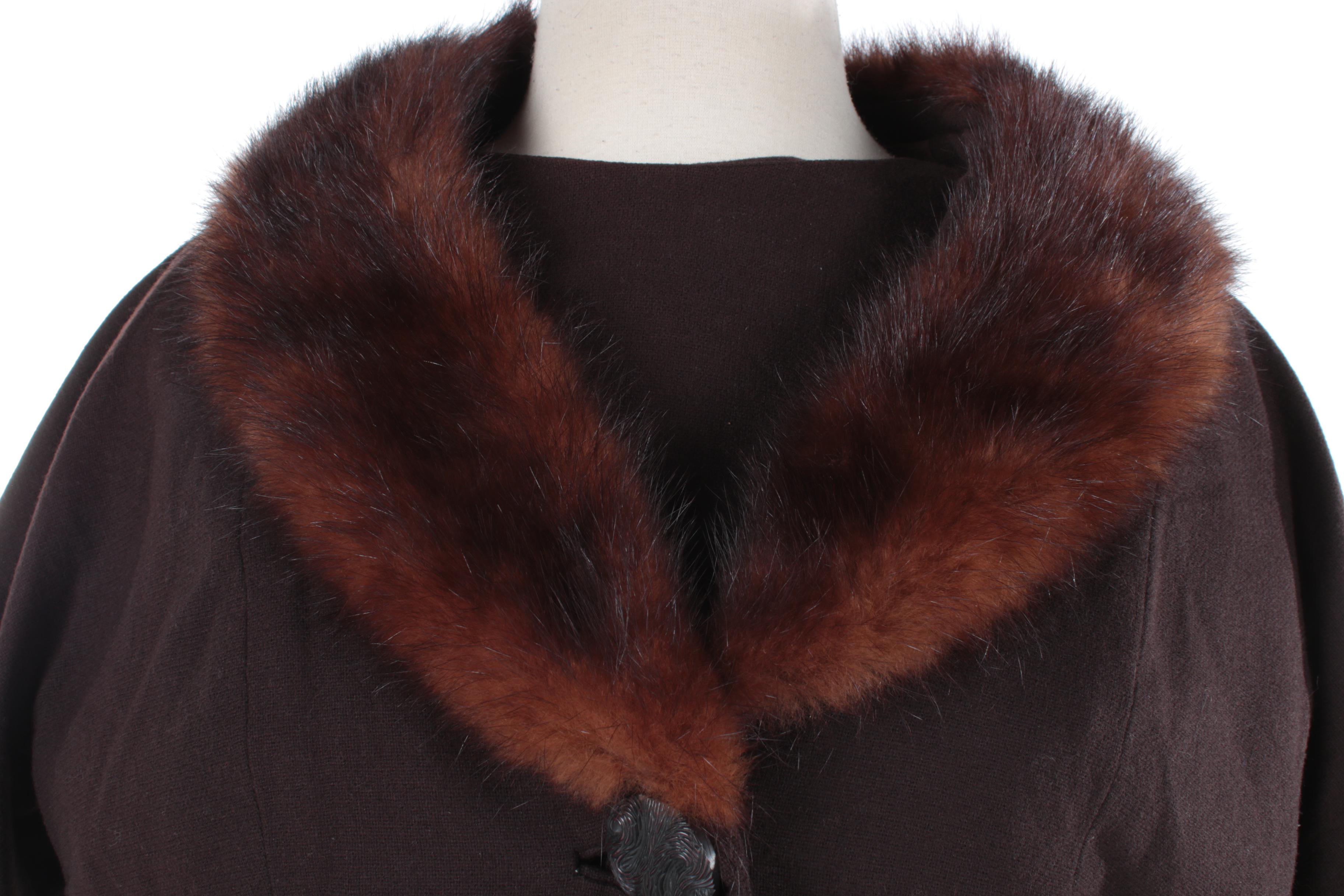 Women's Vintage Roseweb Wool Dress and Matching Jacket with Dyed Mink Fur Collar