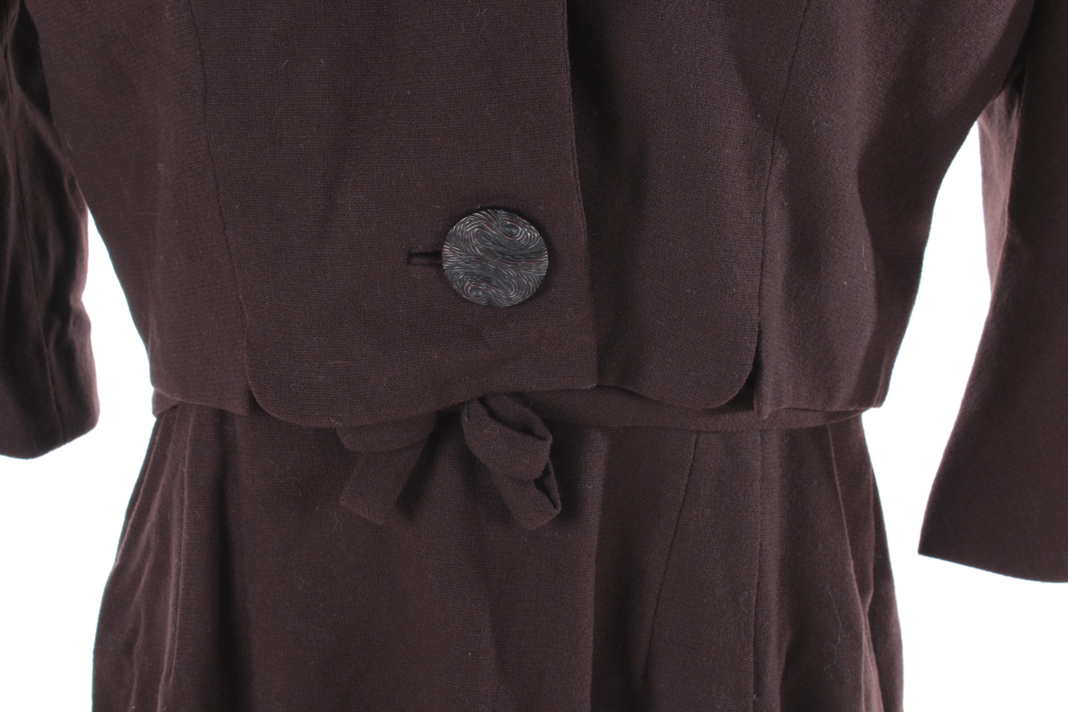 Women's Vintage Roseweb Wool Dress and Matching Jacket with Dyed Mink Fur Collar