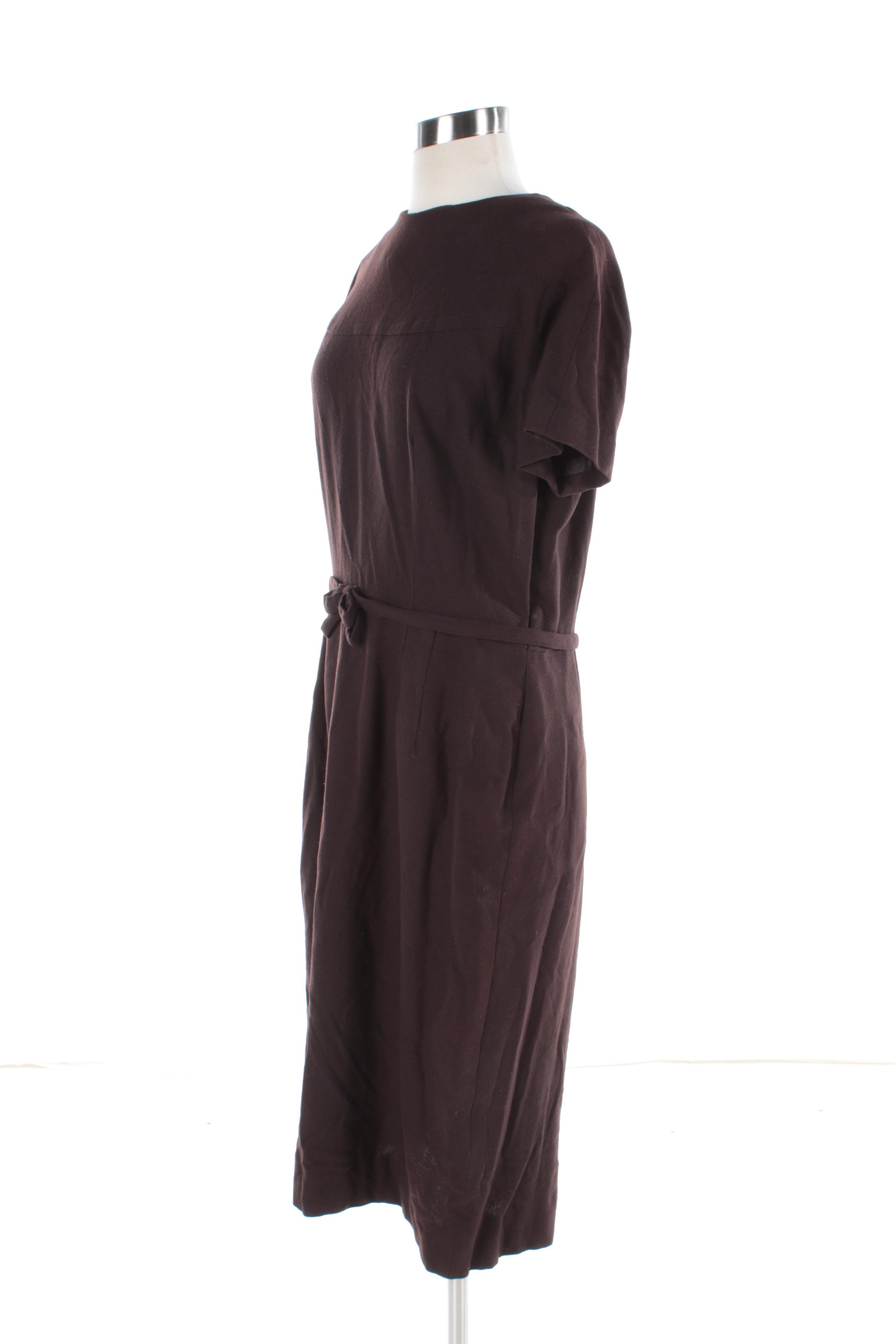 Women's Vintage Roseweb Wool Dress and Matching Jacket with Dyed Mink Fur Collar