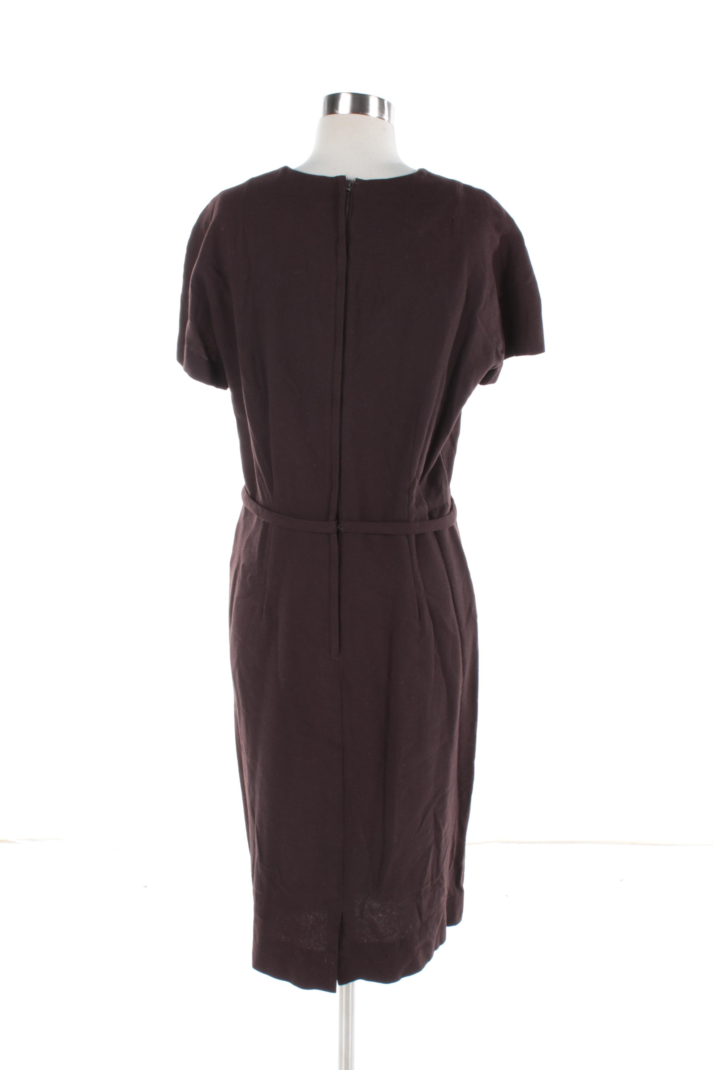 Women's Vintage Roseweb Wool Dress and Matching Jacket with Dyed Mink Fur Collar