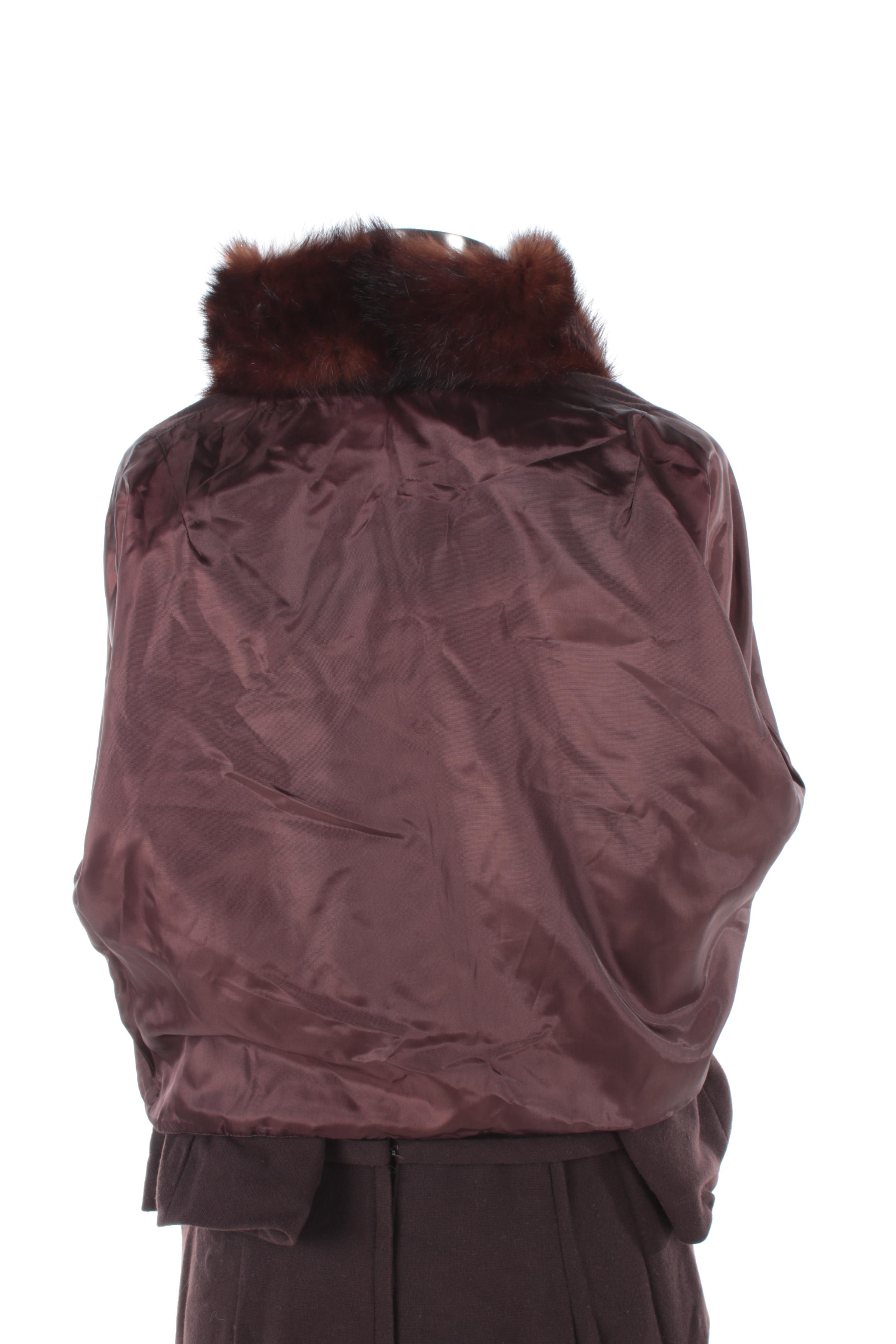 Women's Vintage Roseweb Wool Dress and Matching Jacket with Dyed Mink Fur Collar