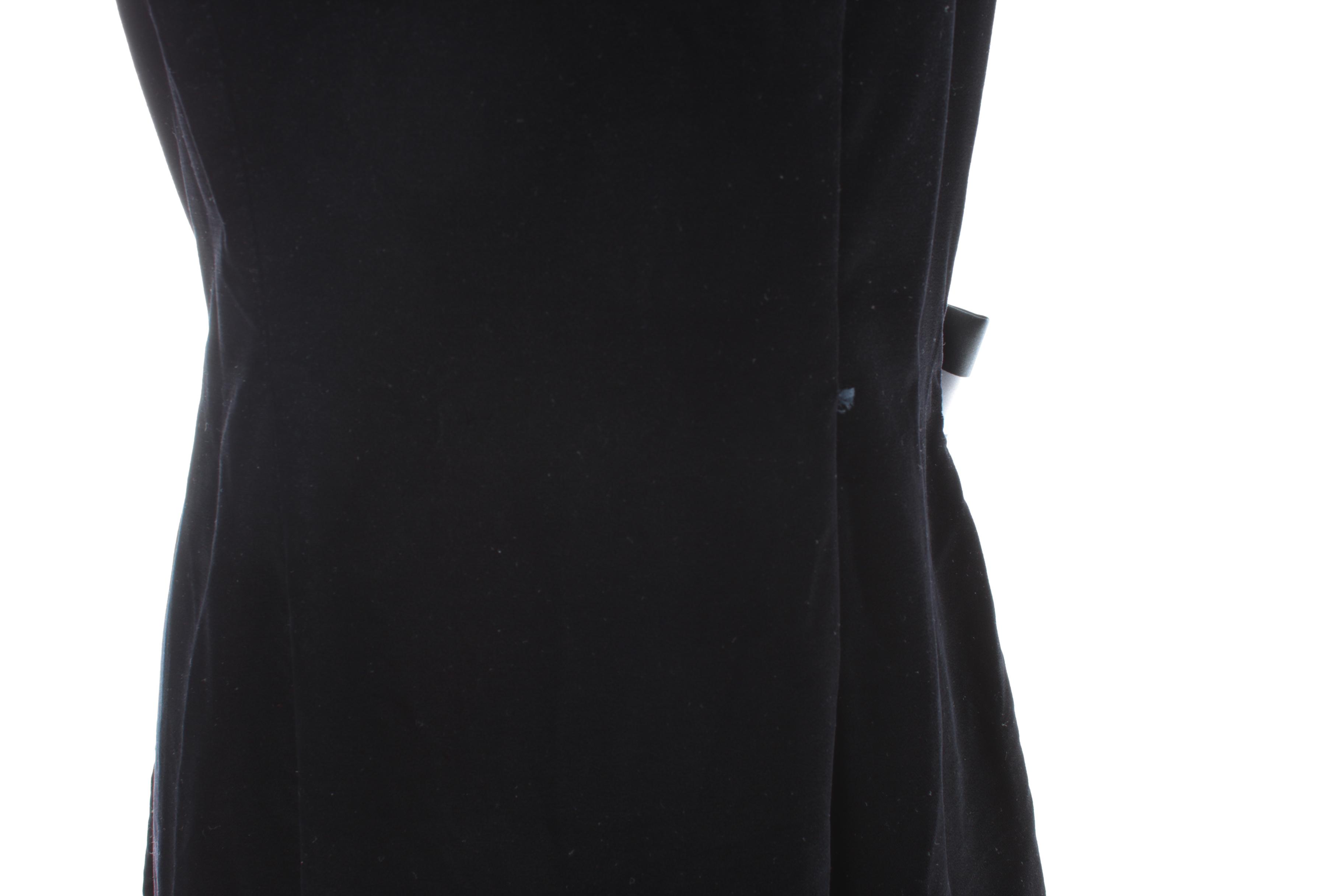 Dave & Johnny Black Velvet Sleeveless Gown with Striped Bow and Train