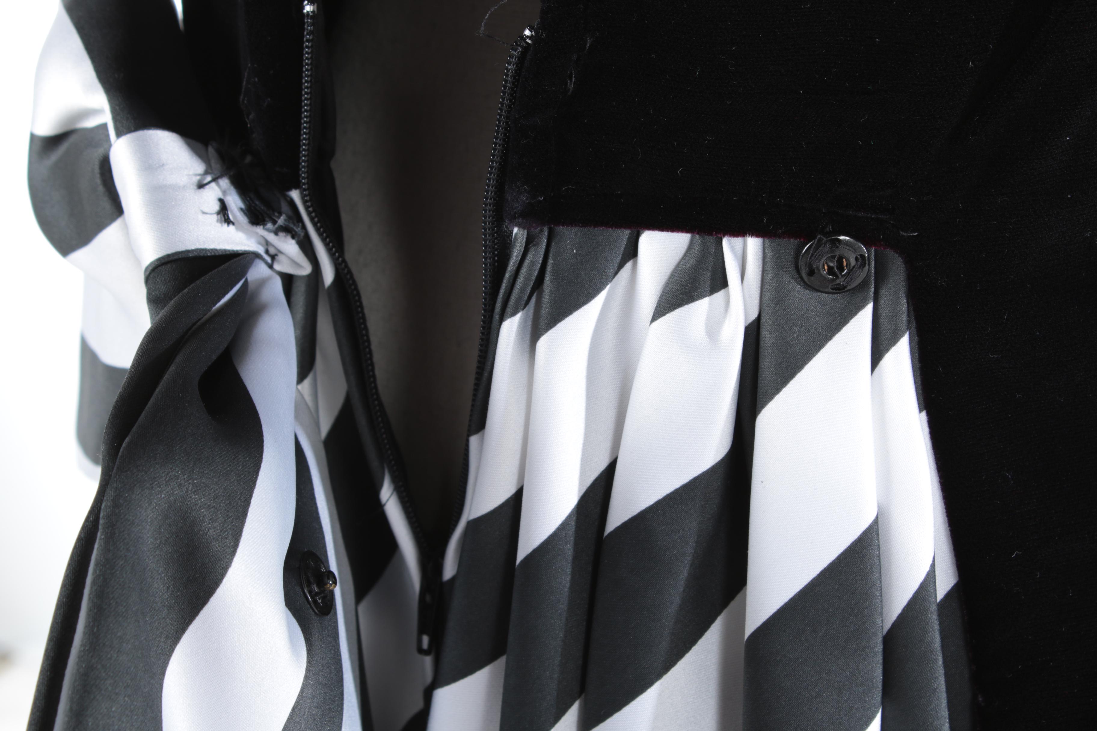 Dave & Johnny Black Velvet Sleeveless Gown with Striped Bow and Train