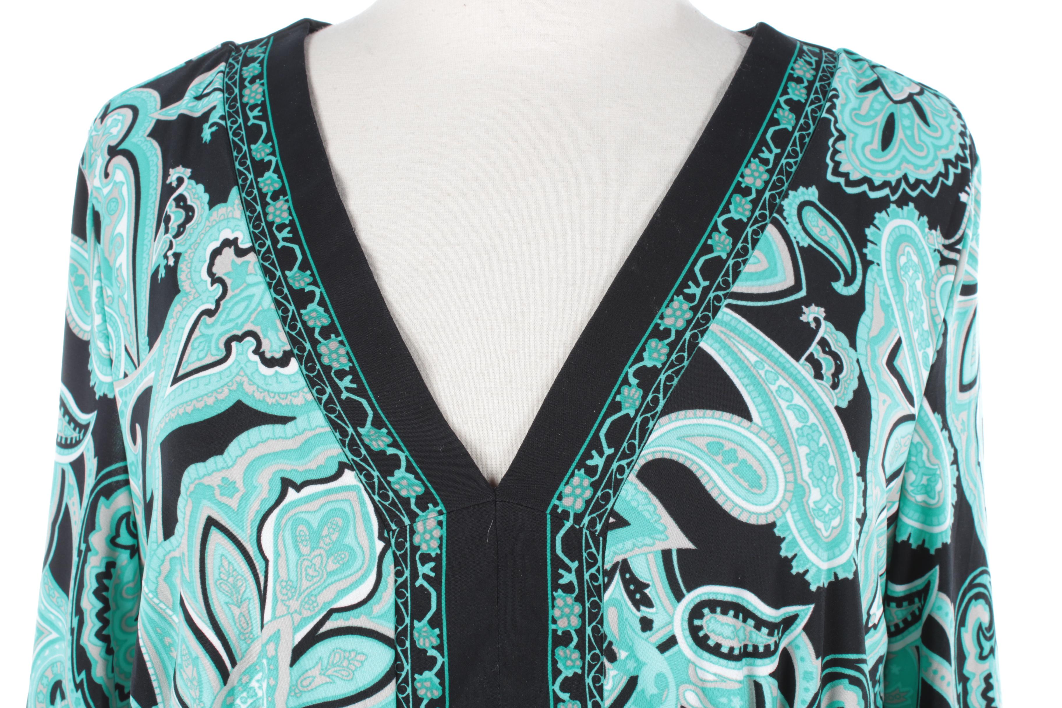 INC Black and Teal Paisley Print Dress