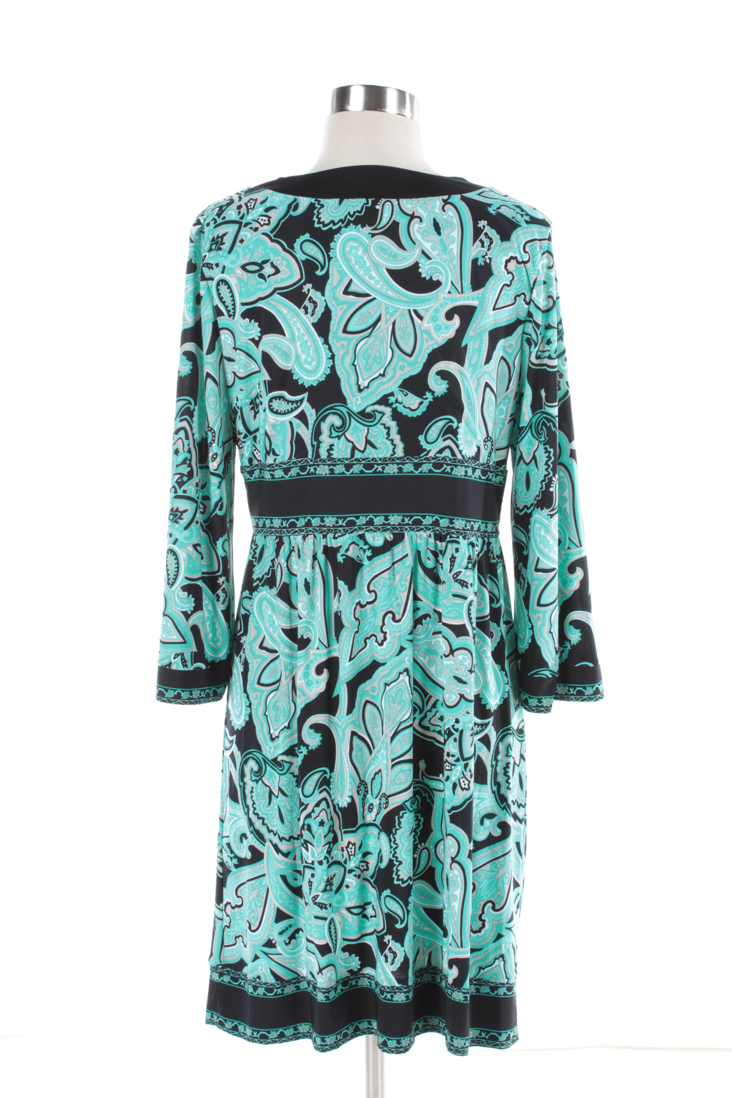 INC Black and Teal Paisley Print Dress
