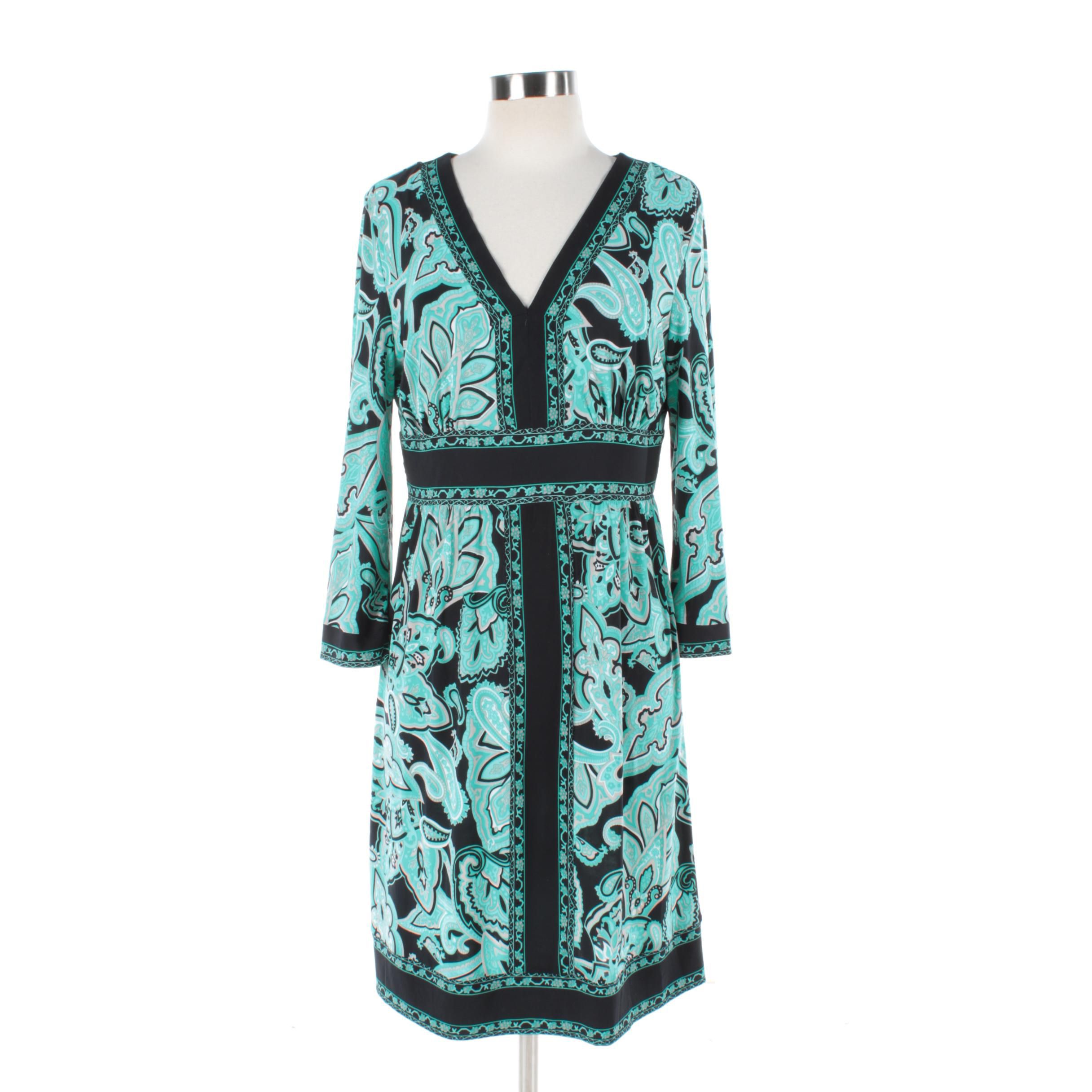 INC Black and Teal Paisley Print Dress