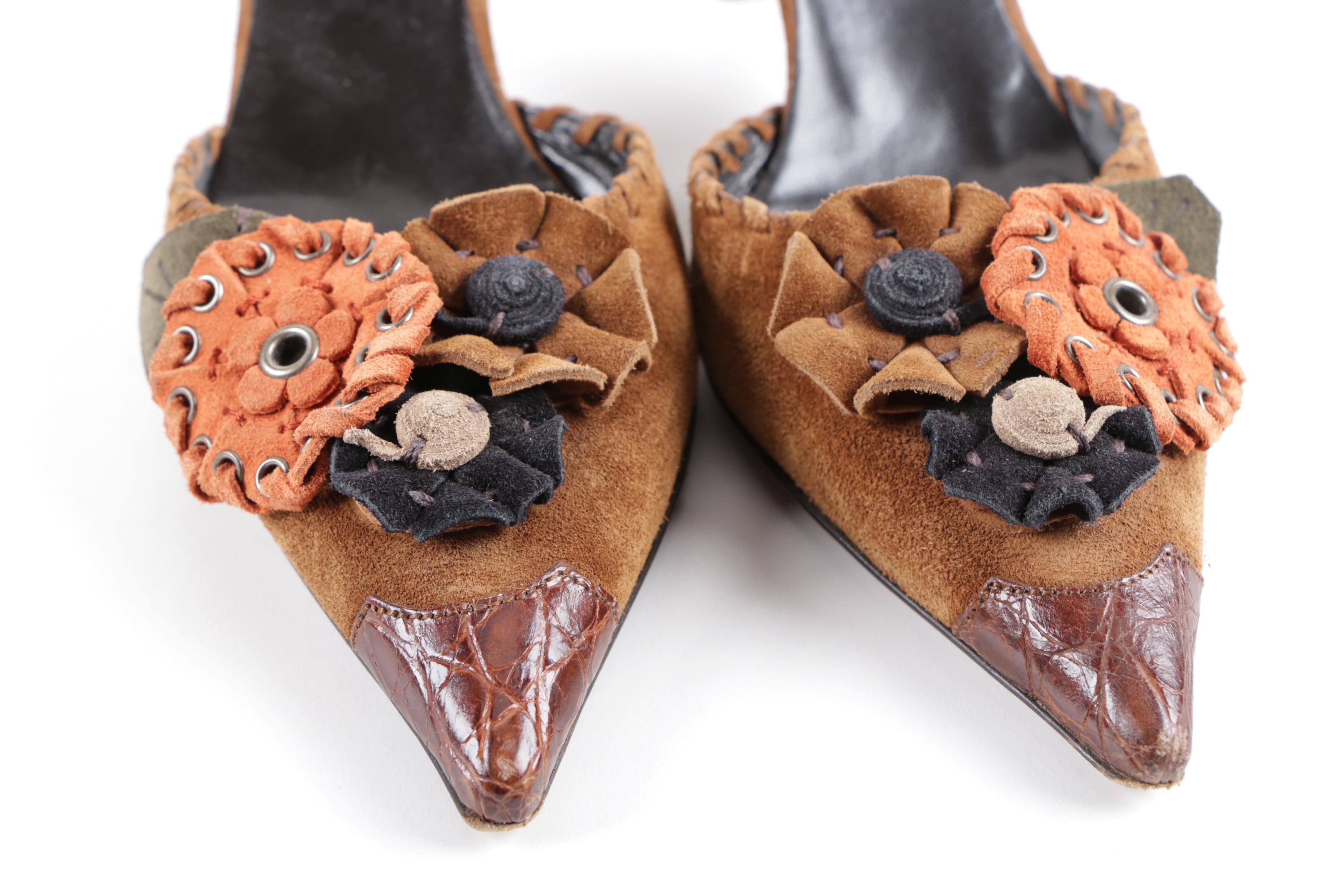 Prada Brown Suede D'Orsay Pumps with Suede Rosettes