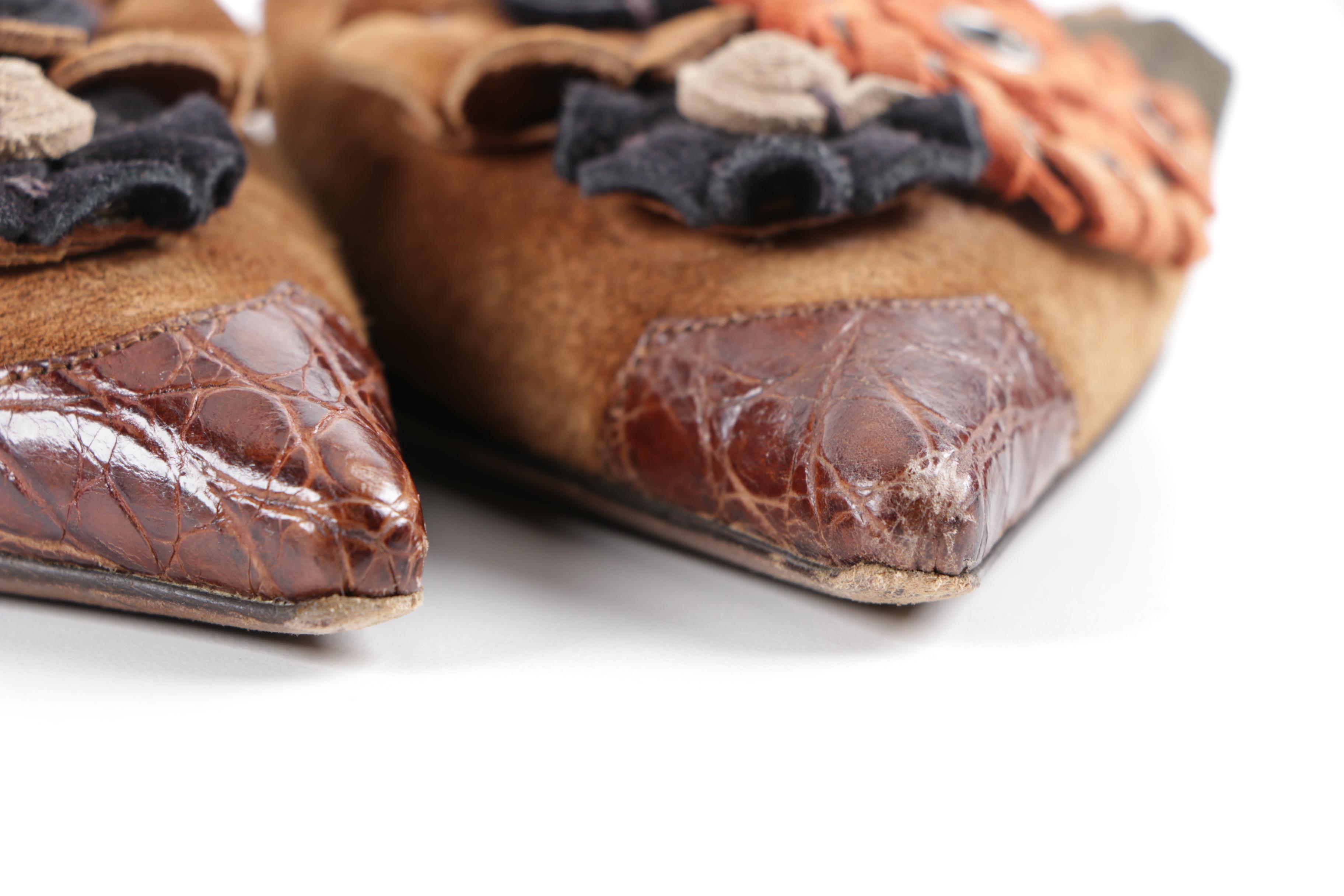 Prada Brown Suede D'Orsay Pumps with Suede Rosettes