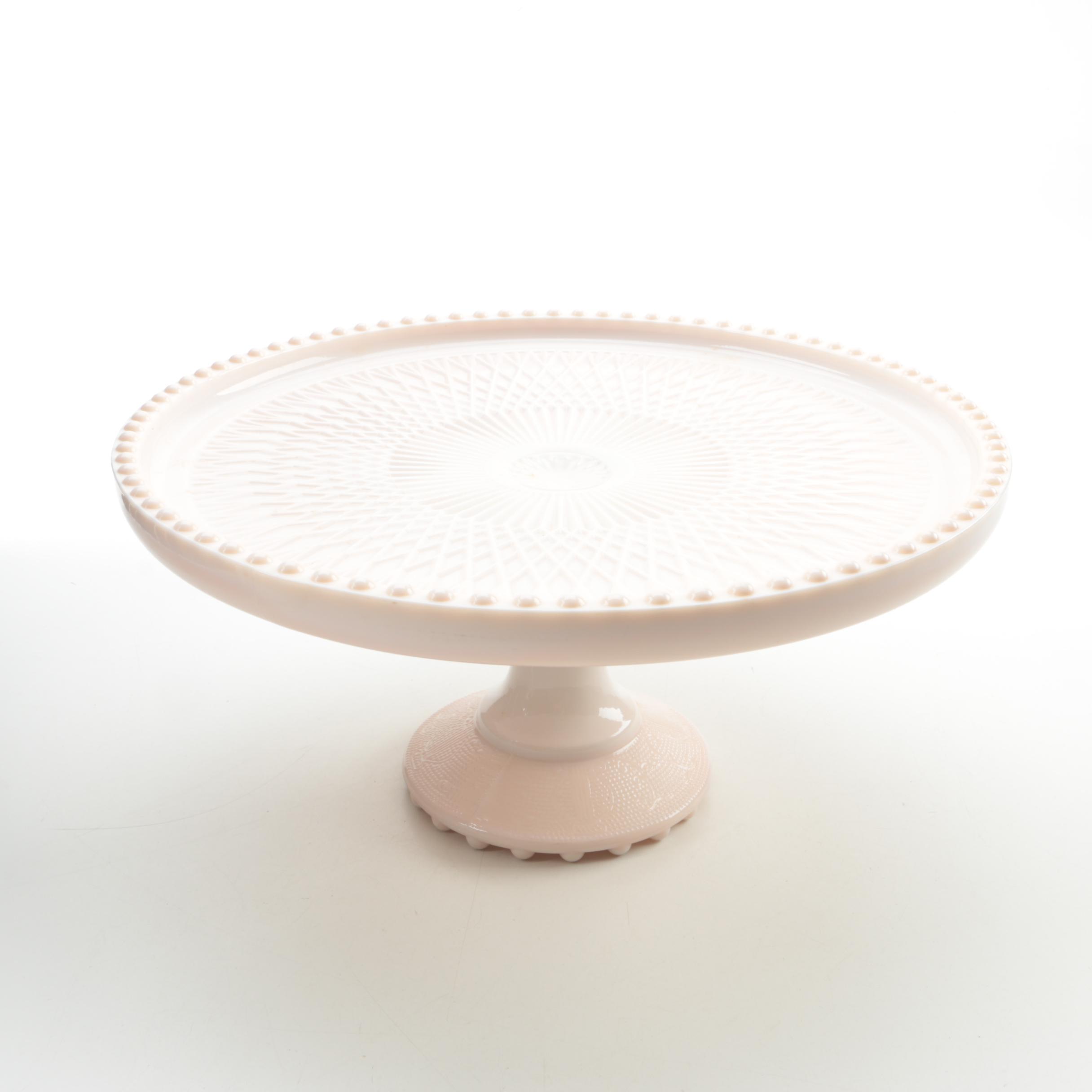 Vintage Jeanette "Shell" Pink Milk Glass Cake Stand