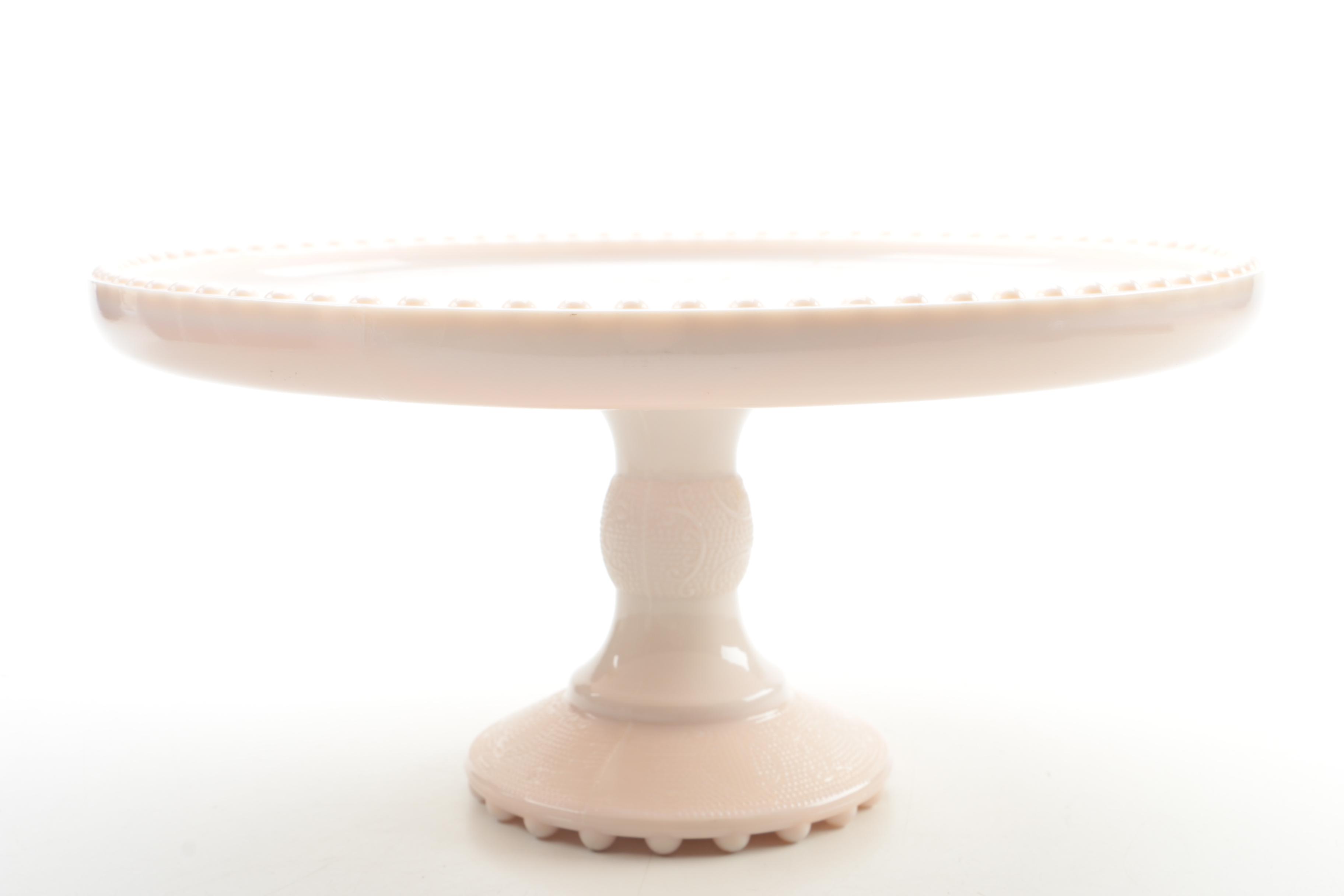Vintage Jeanette "Shell" Pink Milk Glass Cake Stand