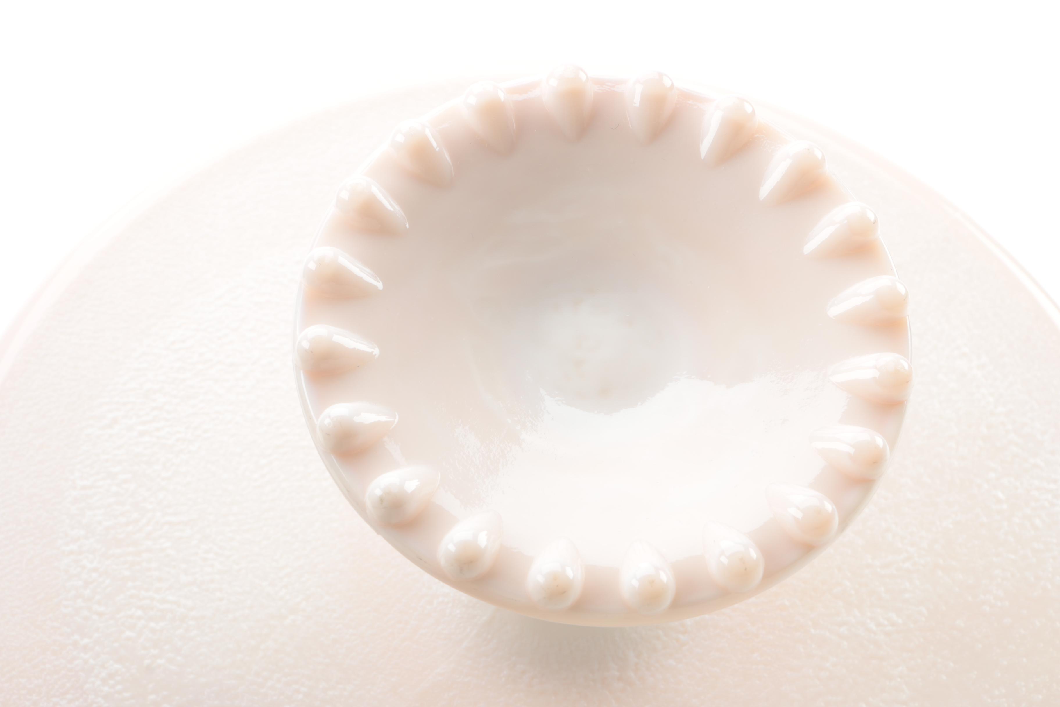 Vintage Jeanette "Shell" Pink Milk Glass Cake Stand