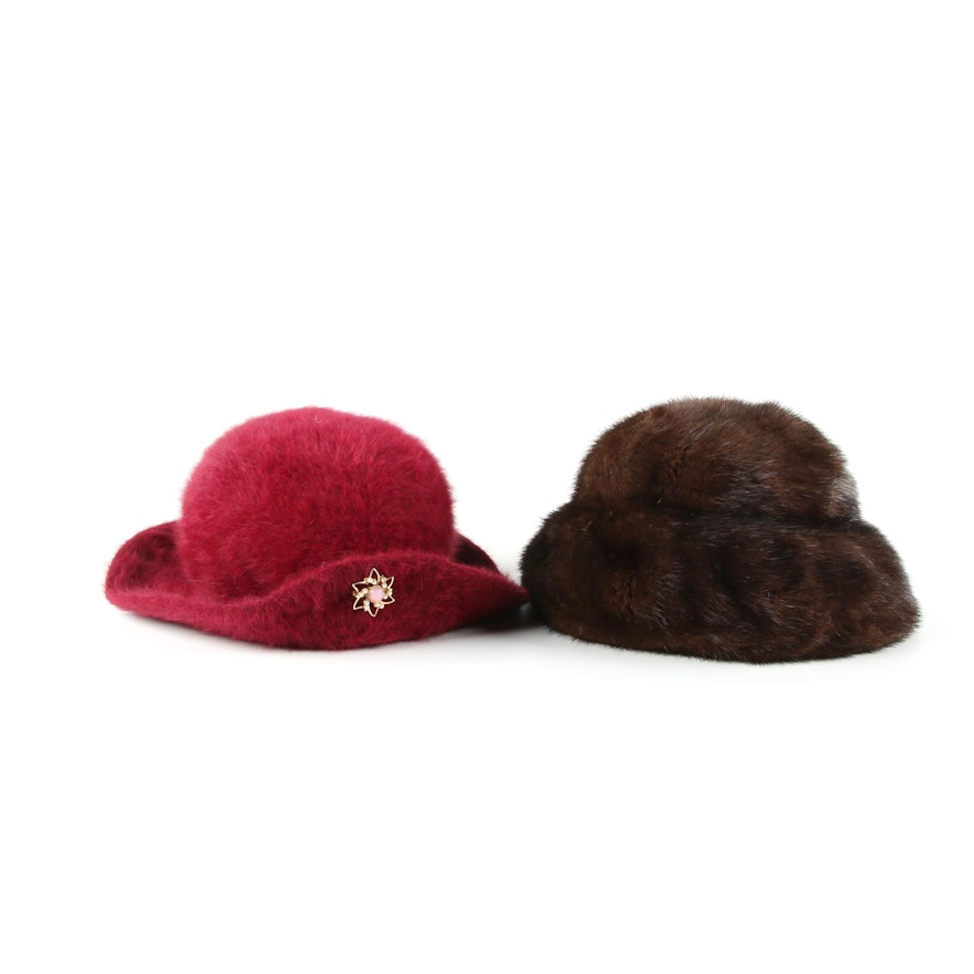 Women's Mink Fur and Halper Brothers Dyed Rabbit Fur Cloche Hats