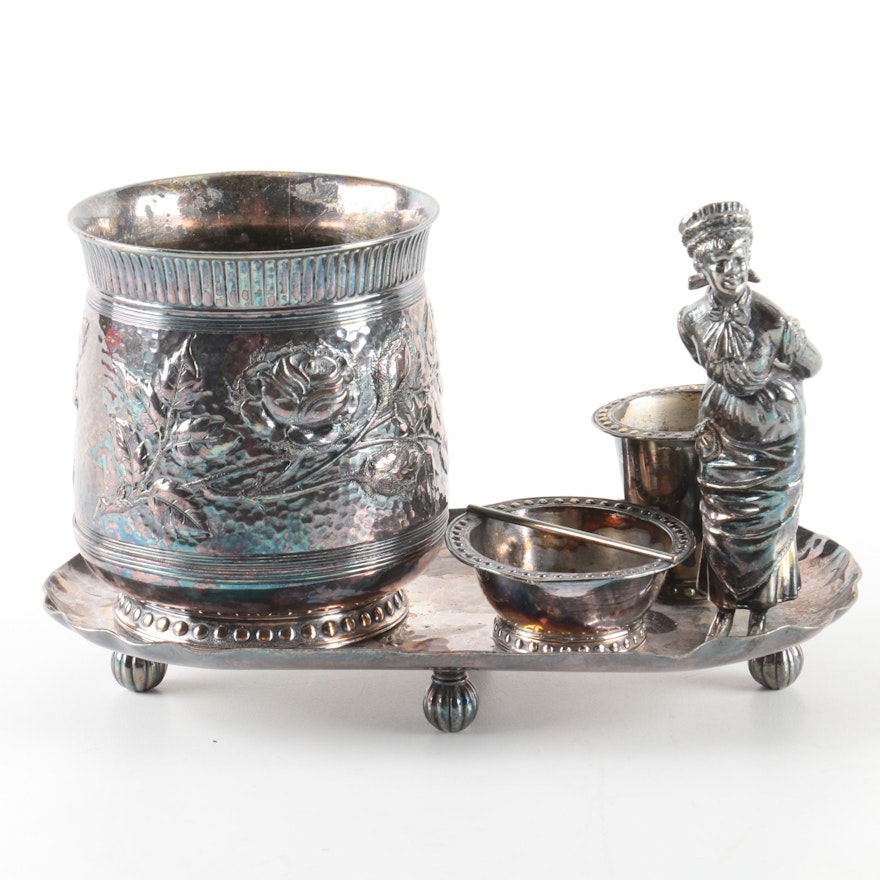 James W. Tufts Silver Plate Inkwell Set