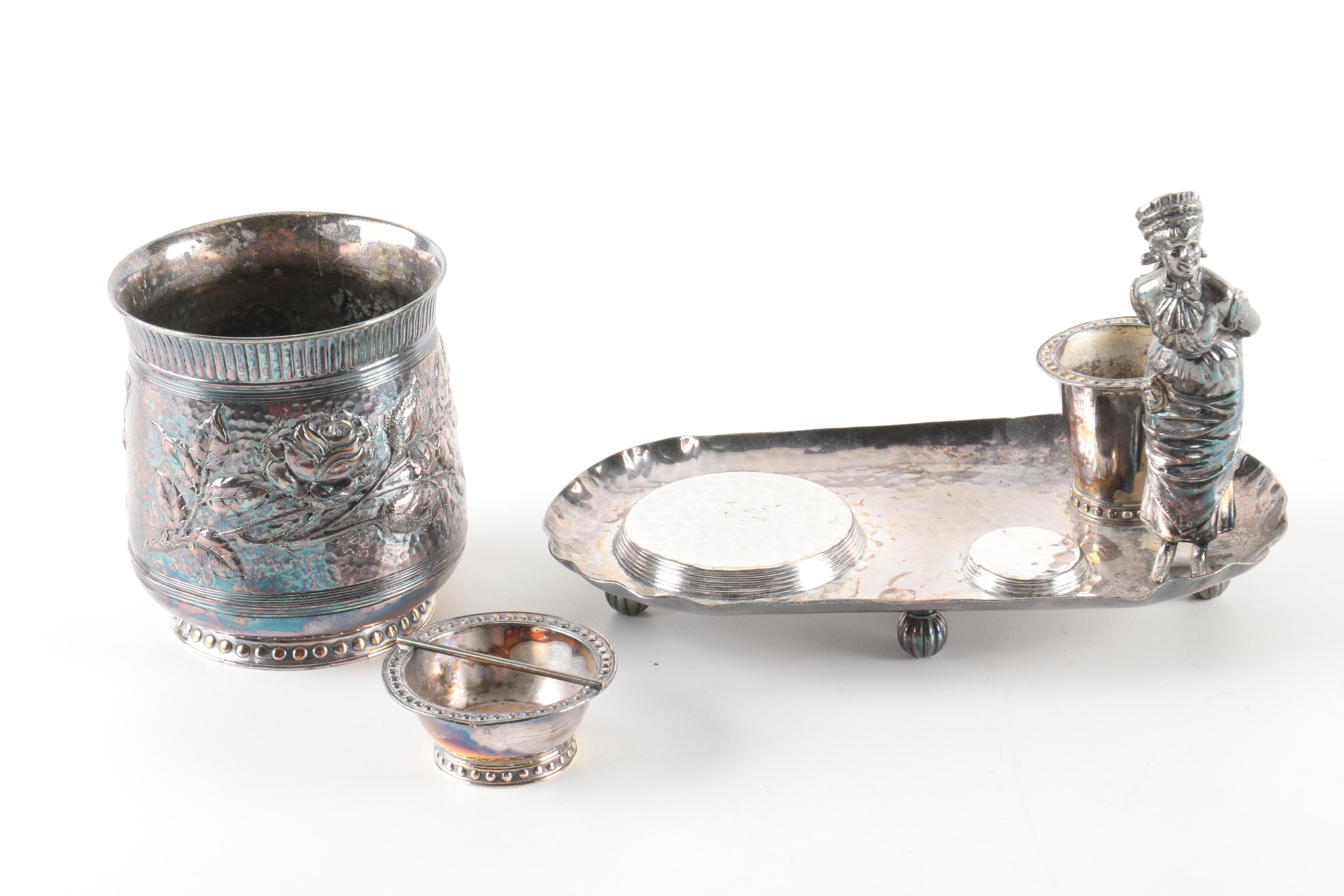 James W. Tufts Silver Plate Inkwell Set