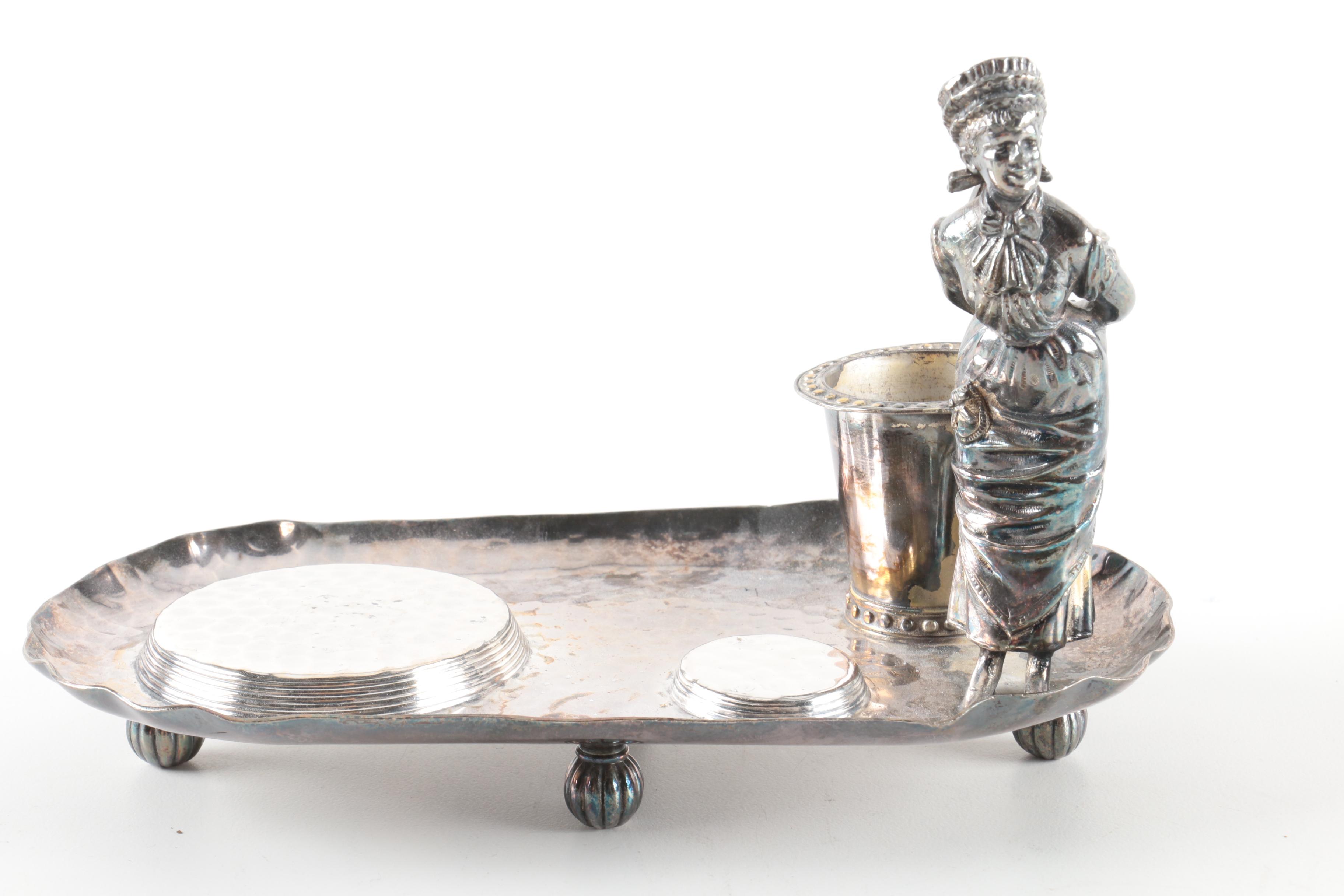 James W. Tufts Silver Plate Inkwell Set