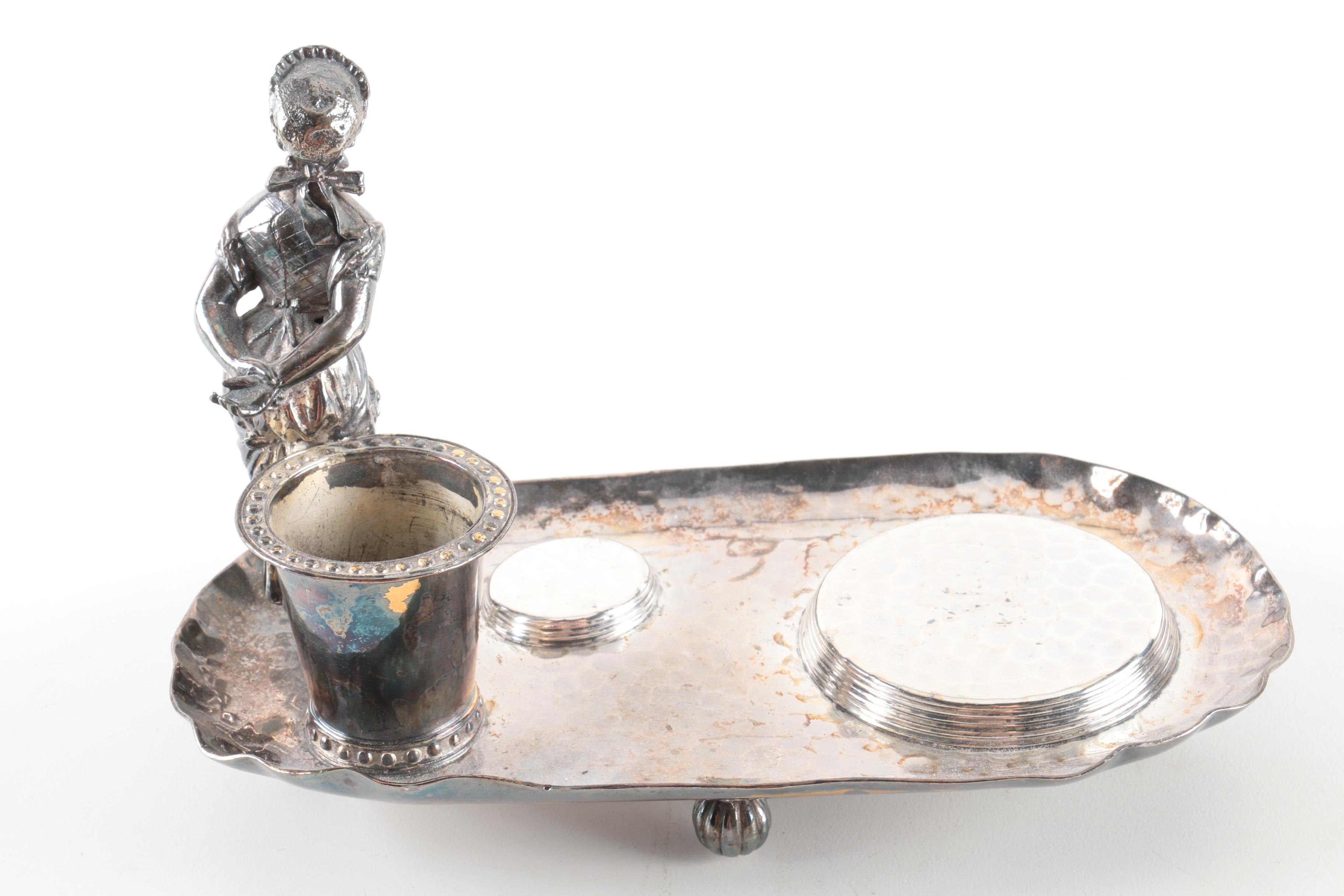 James W. Tufts Silver Plate Inkwell Set