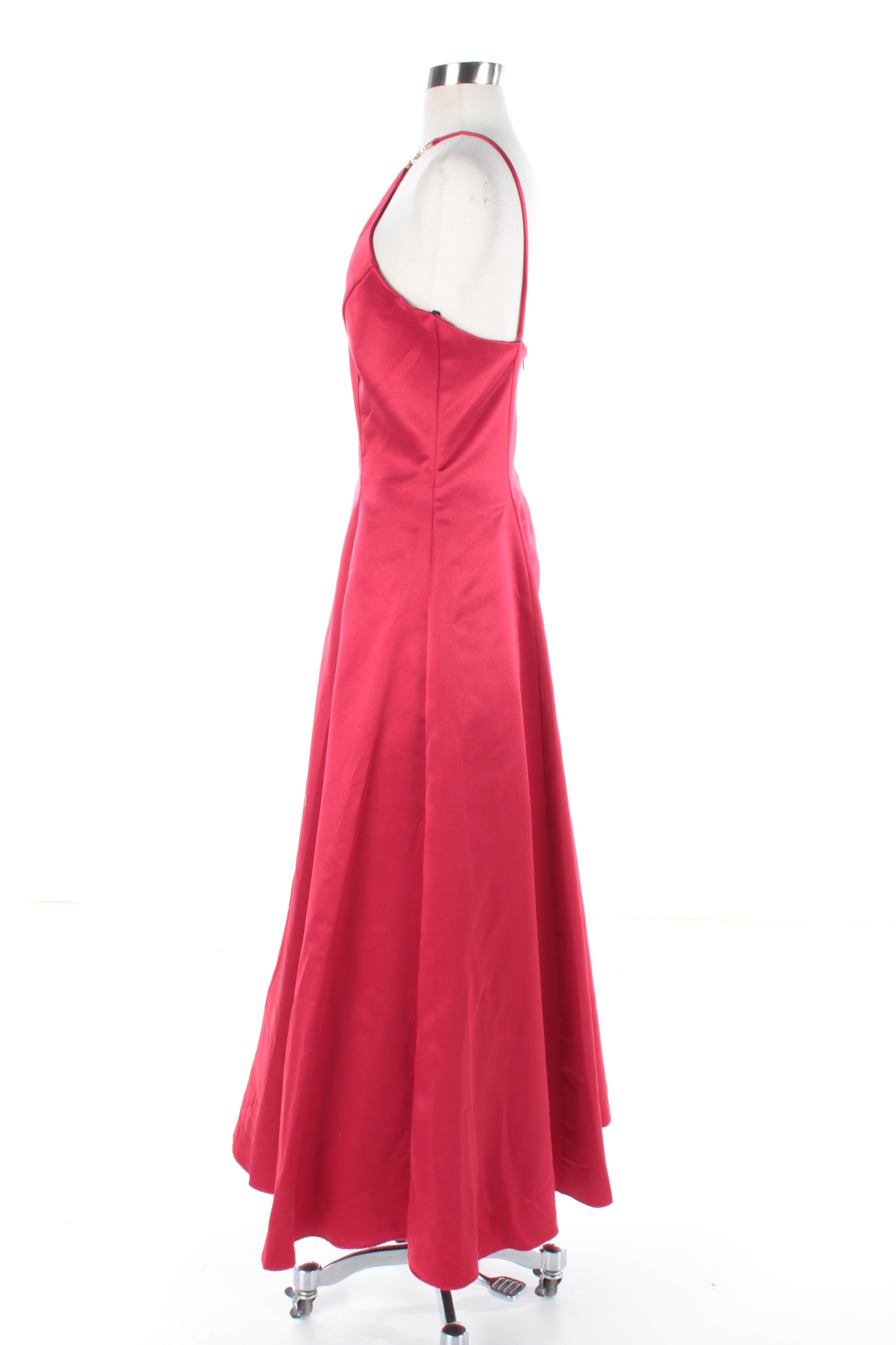 Scott McClintock Red Satin Gown with Foilback Jewel Neckline