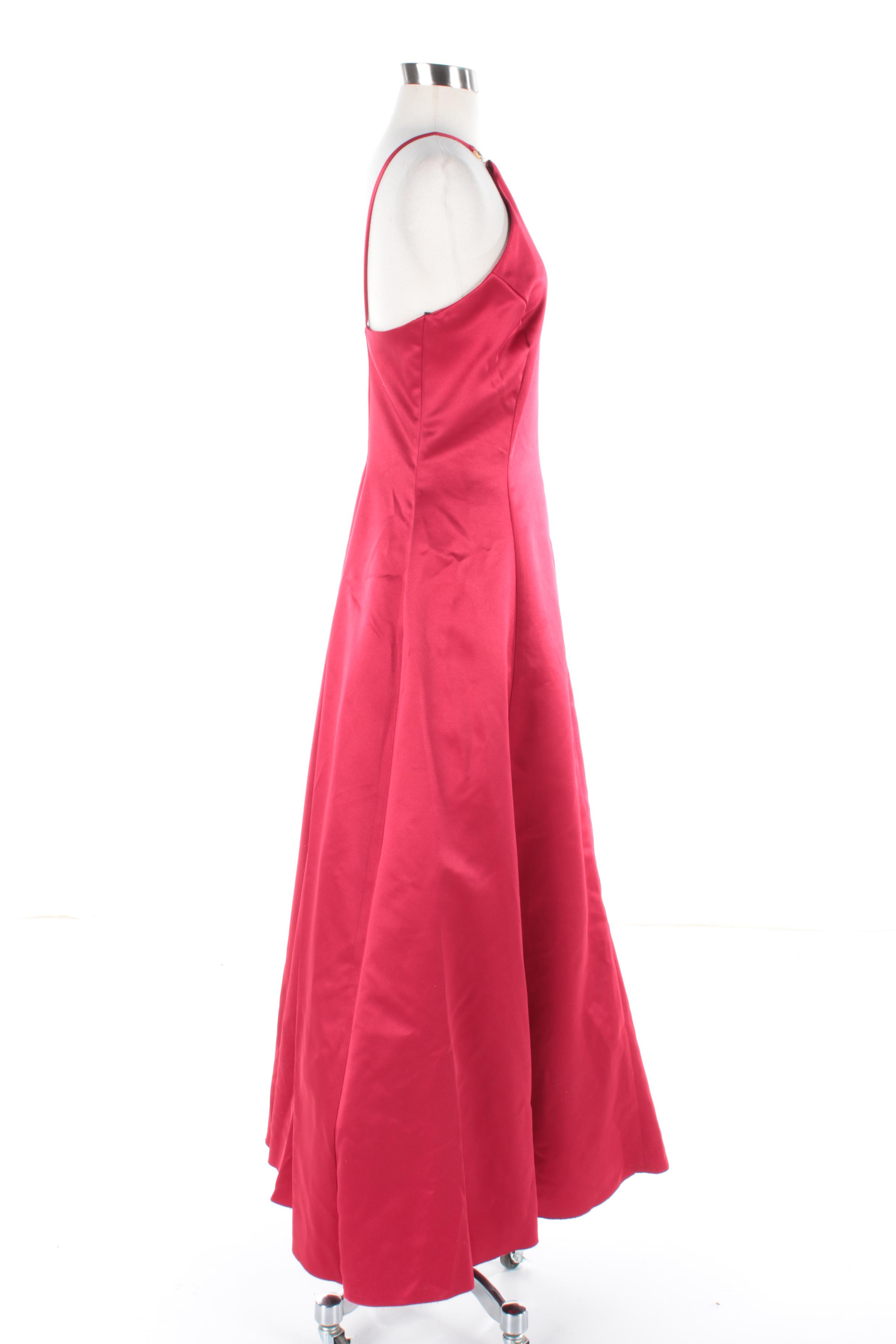 Scott McClintock Red Satin Gown with Foilback Jewel Neckline