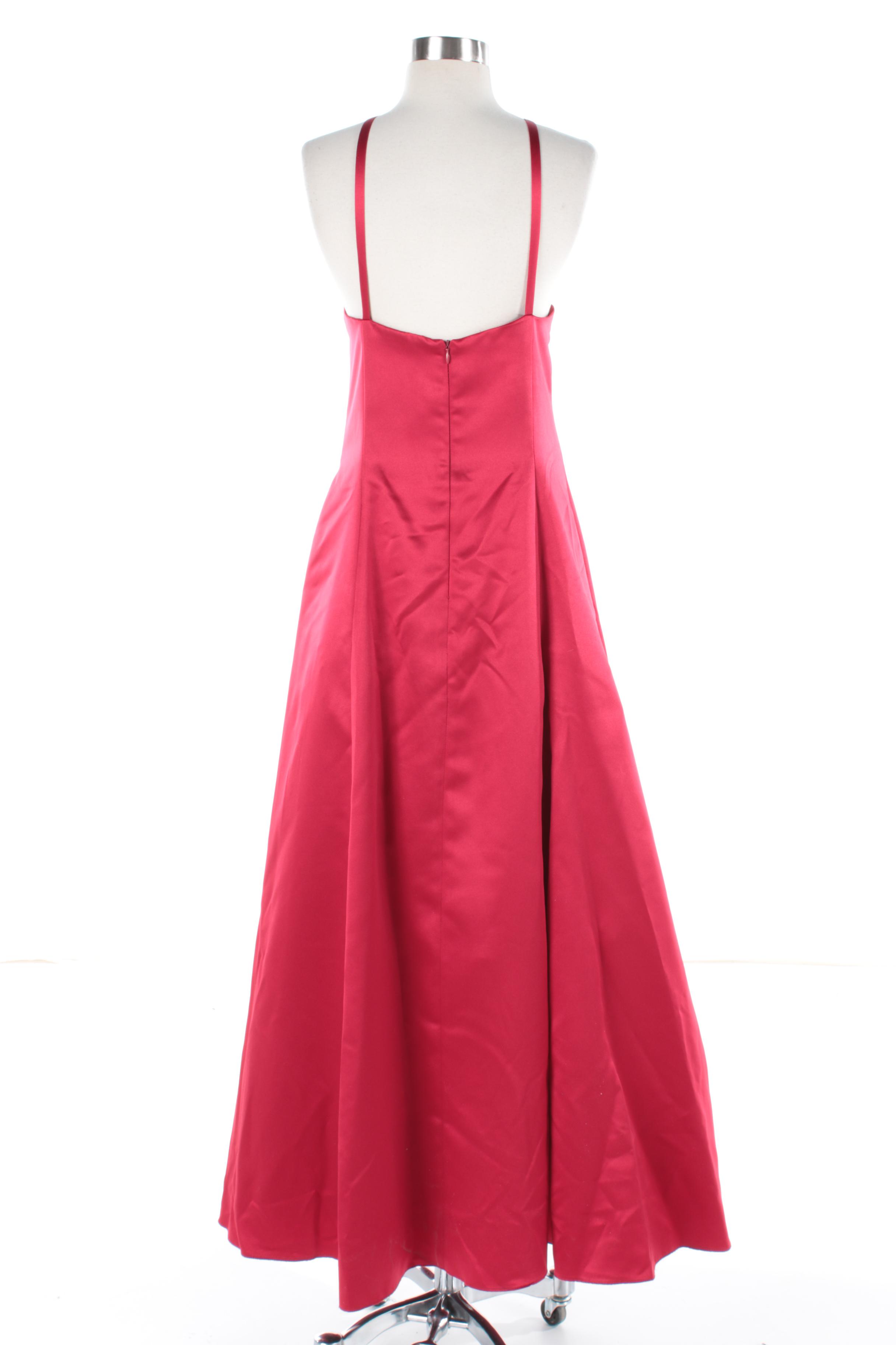 Scott McClintock Red Satin Gown with Foilback Jewel Neckline