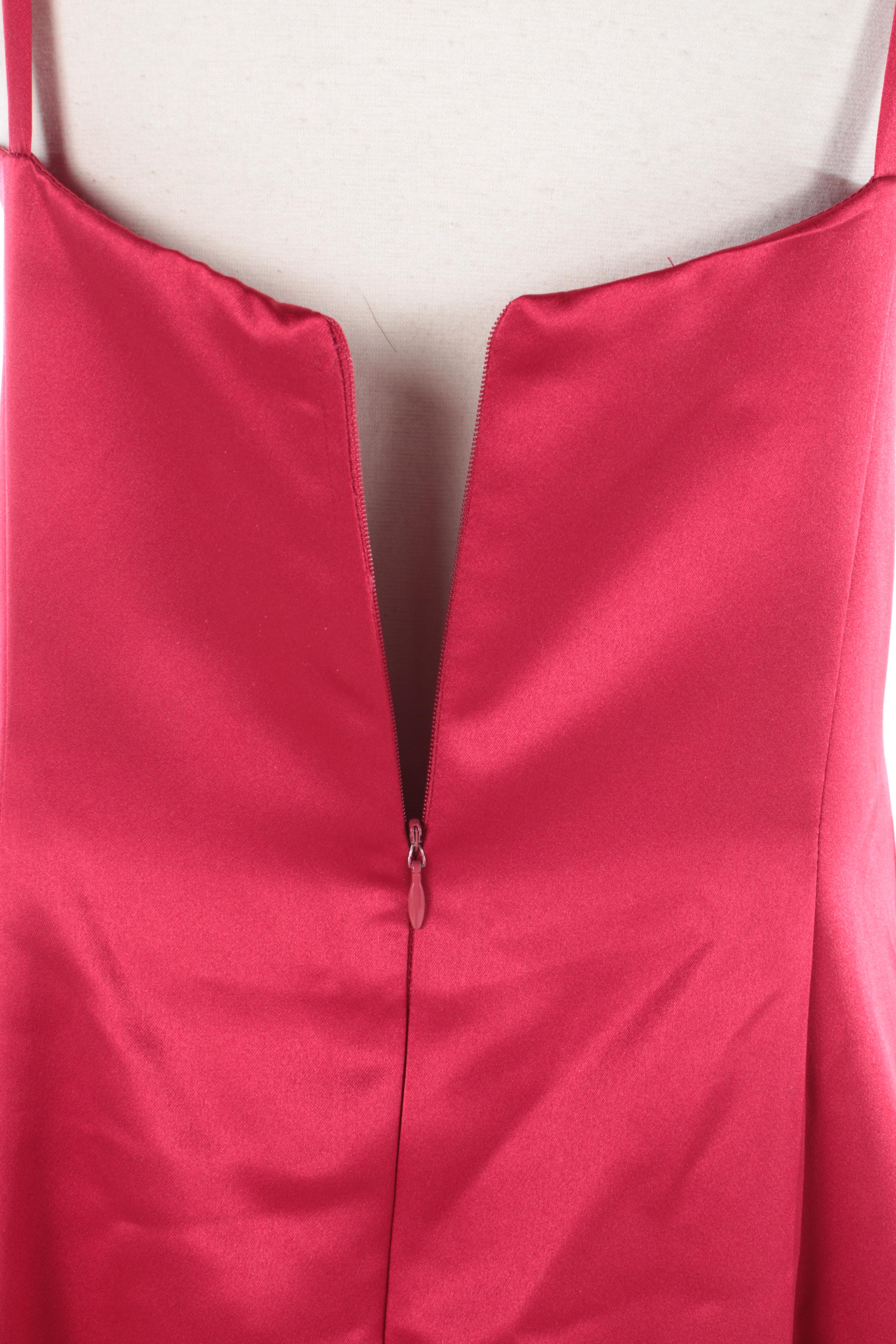 Scott McClintock Red Satin Gown with Foilback Jewel Neckline