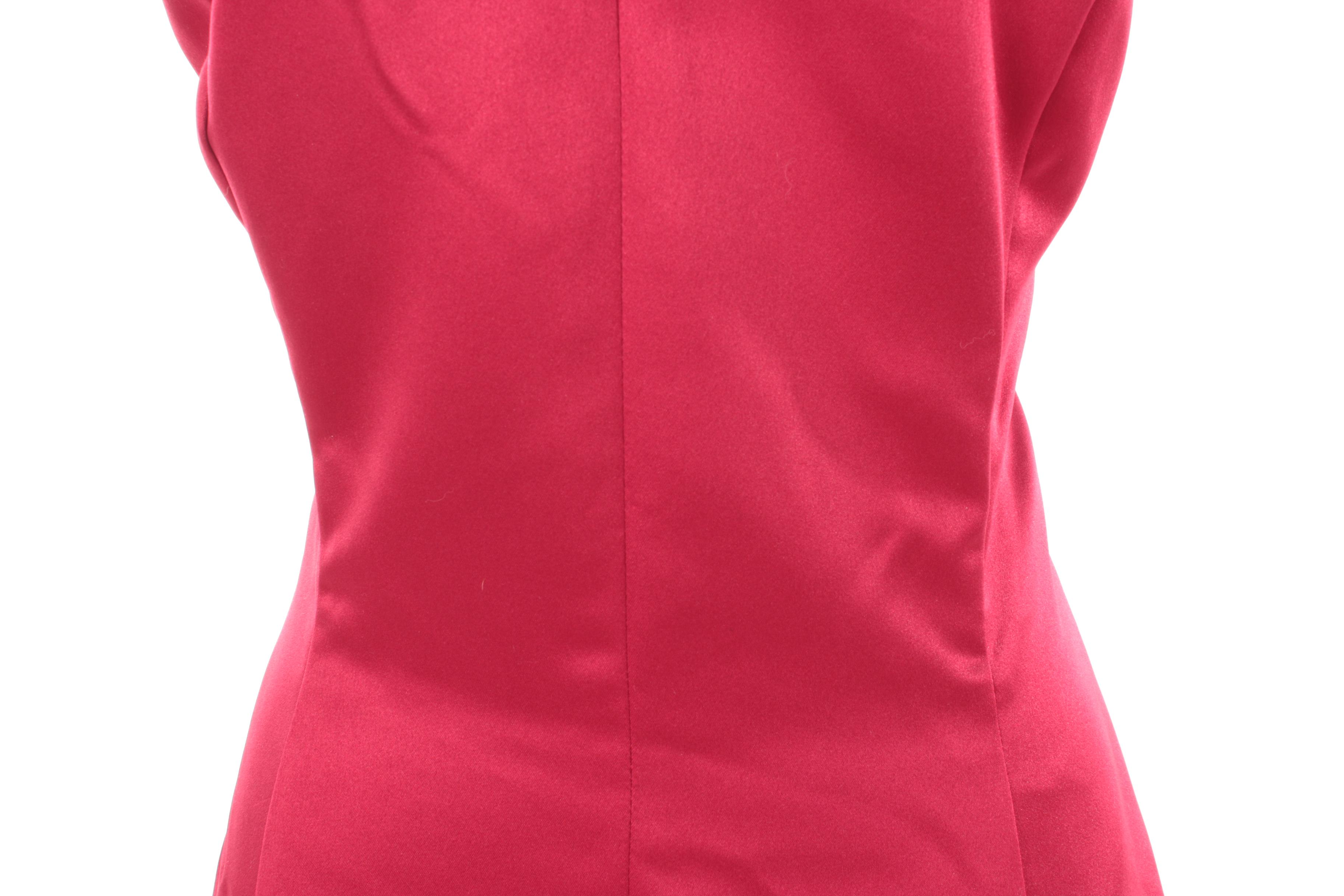 Scott McClintock Red Satin Gown with Foilback Jewel Neckline