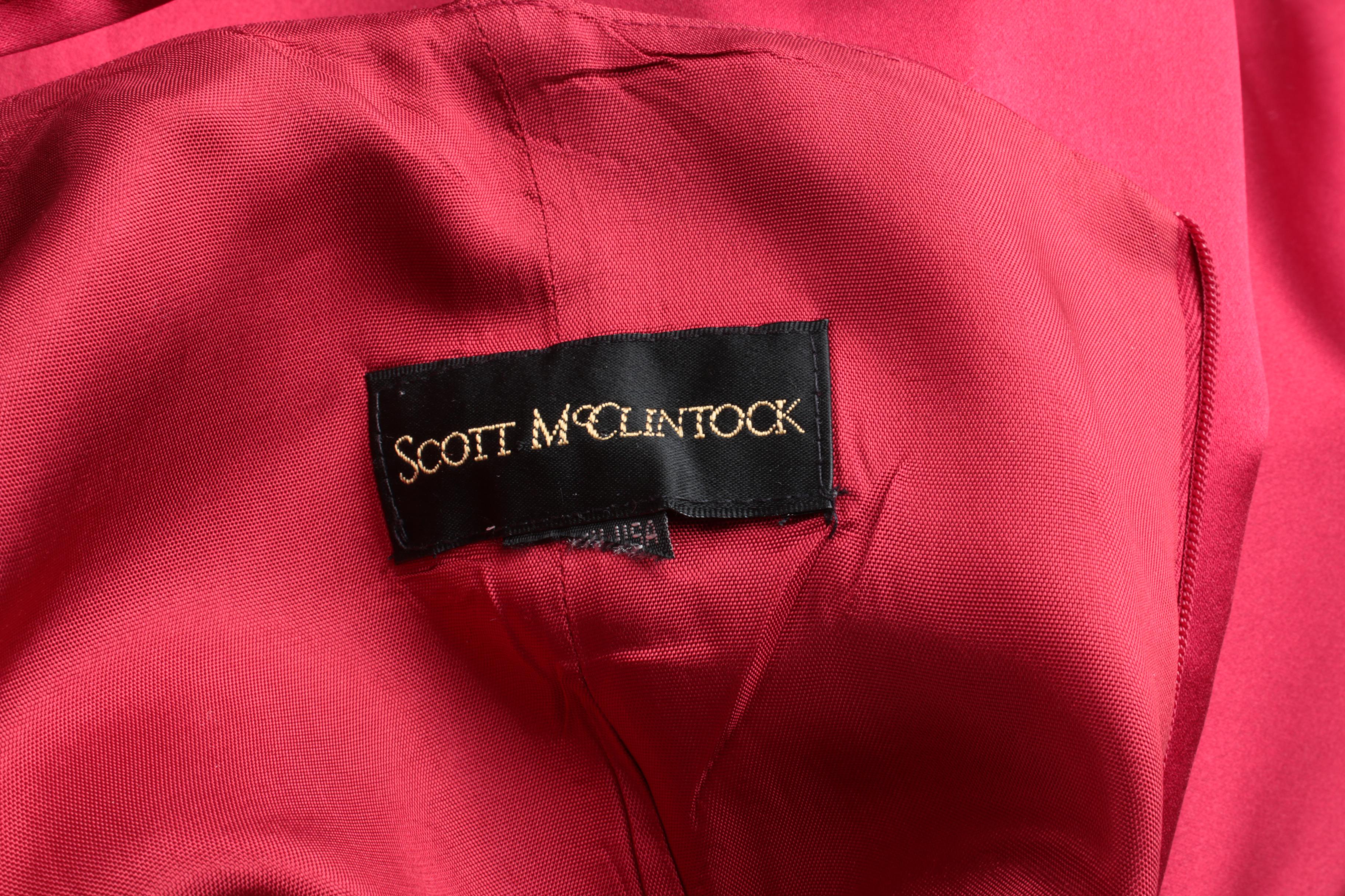 Scott McClintock Red Satin Gown with Foilback Jewel Neckline