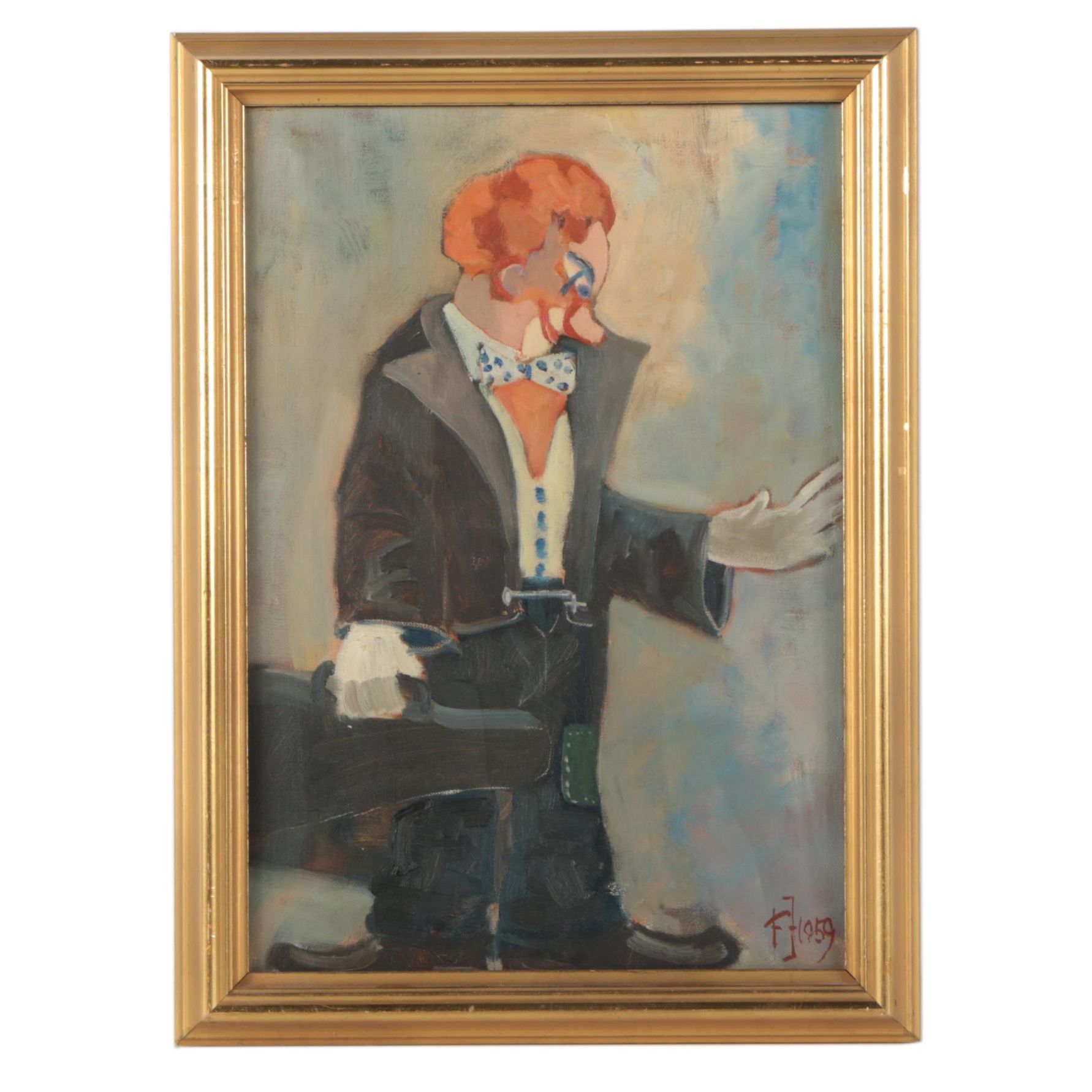 1959 Oil Painting of a Clown