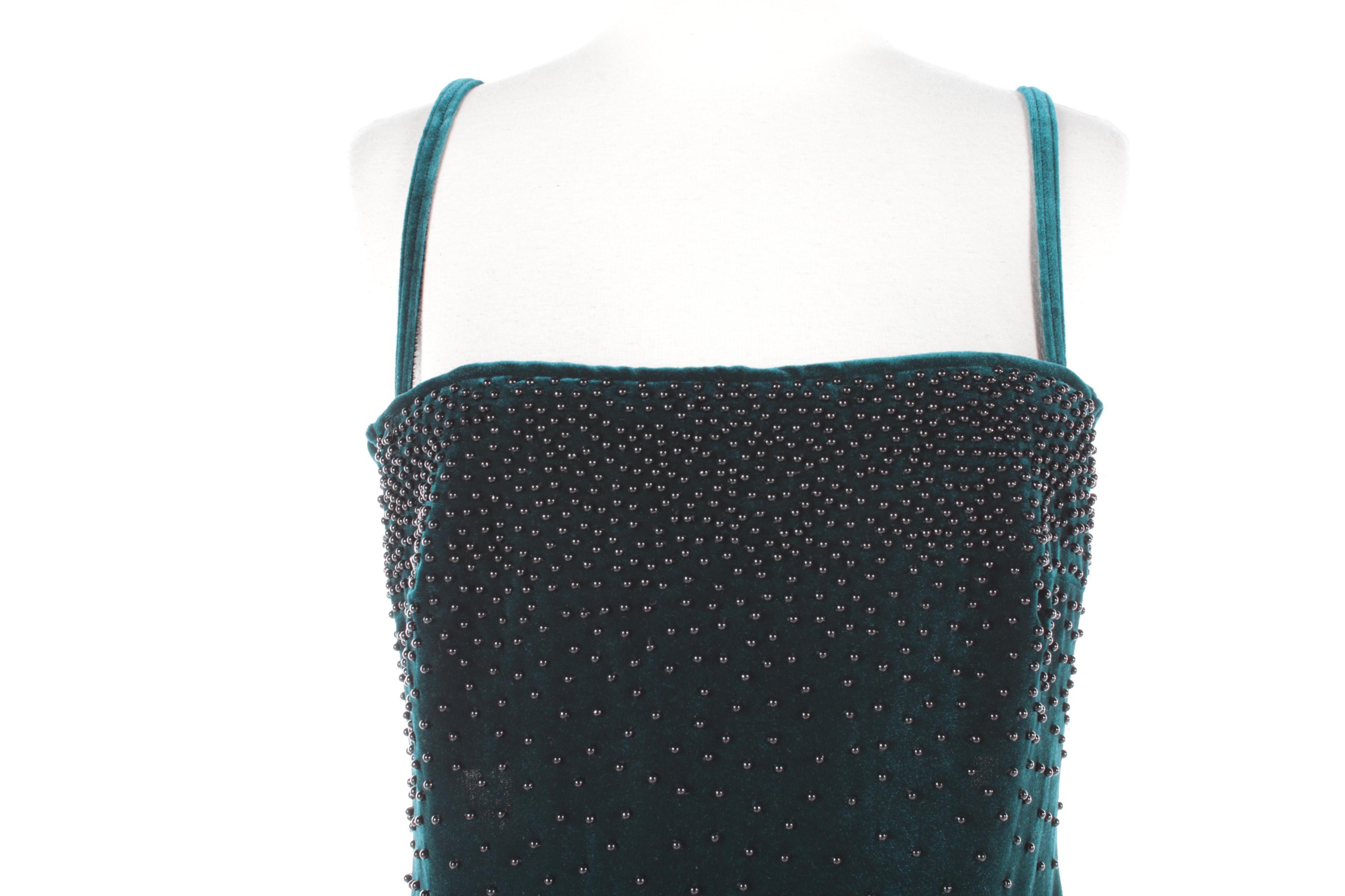 Pinky & Me Green Velvet Beaded Sleeveless Dress