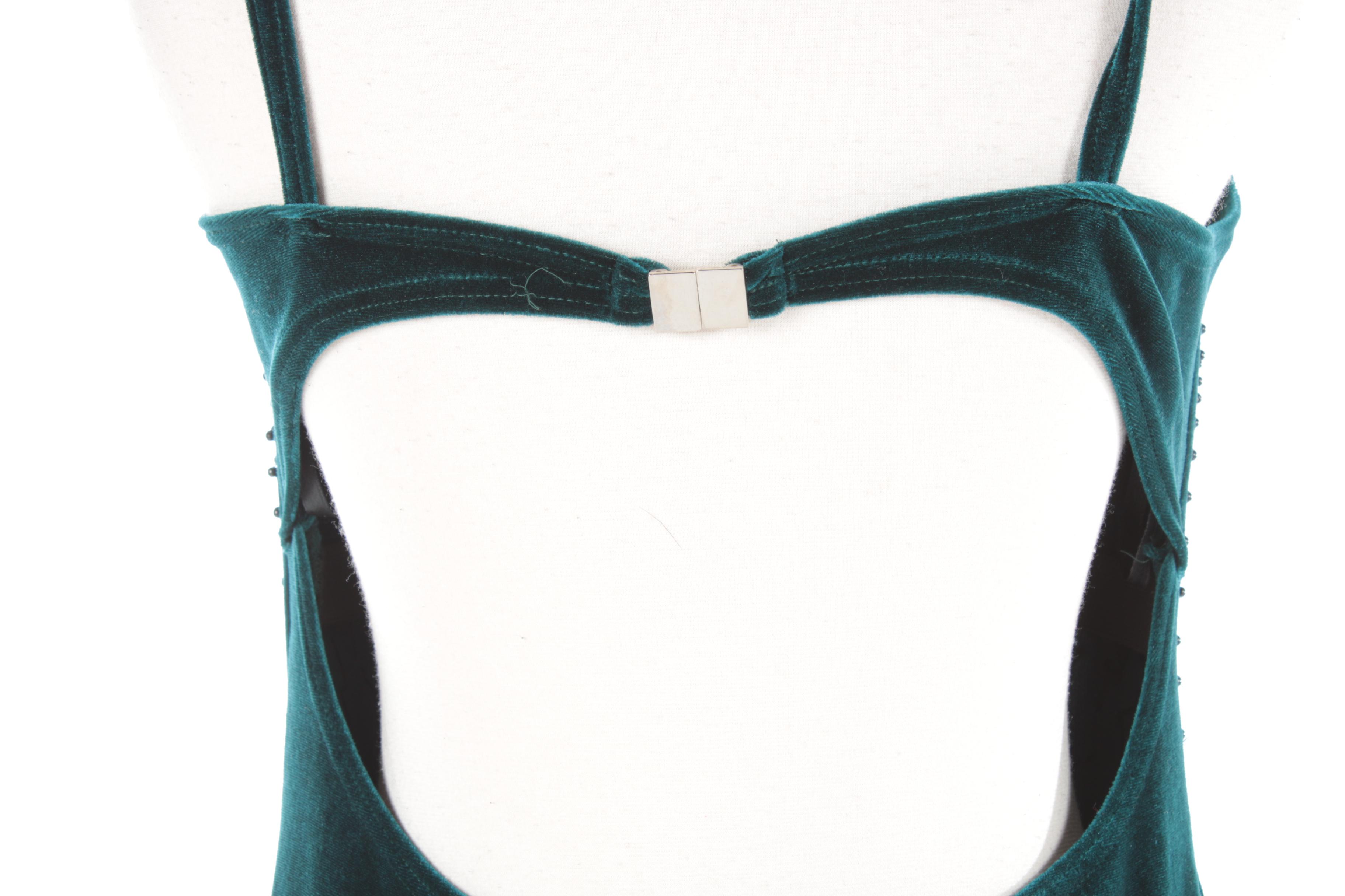 Pinky & Me Green Velvet Beaded Sleeveless Dress