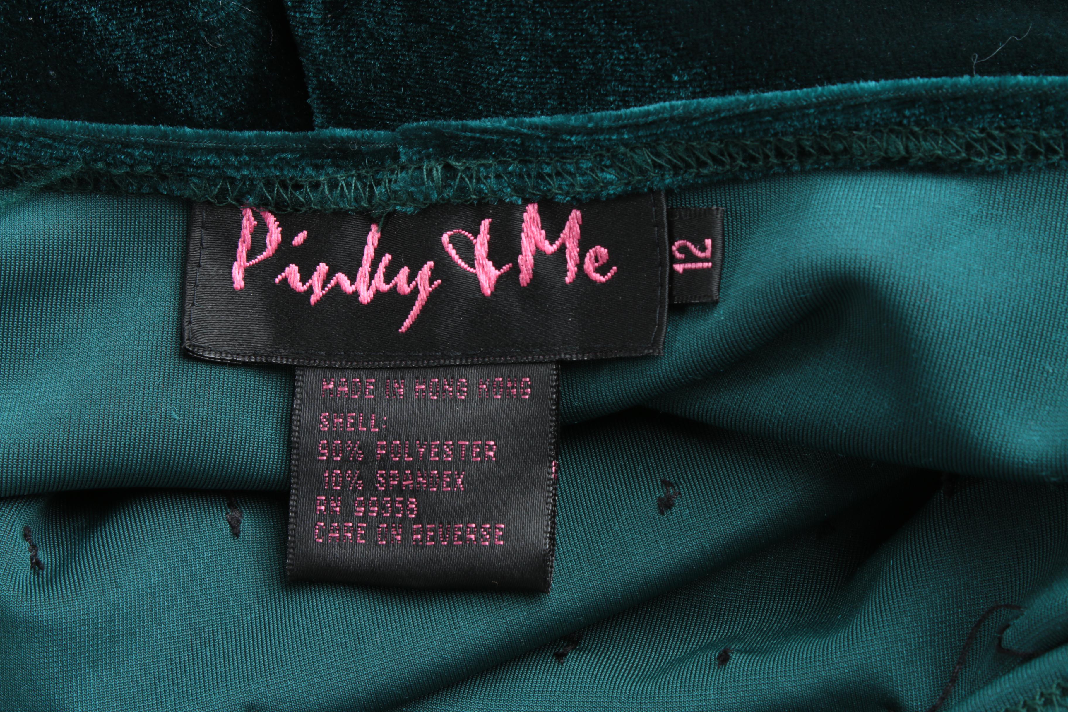 Pinky & Me Green Velvet Beaded Sleeveless Dress