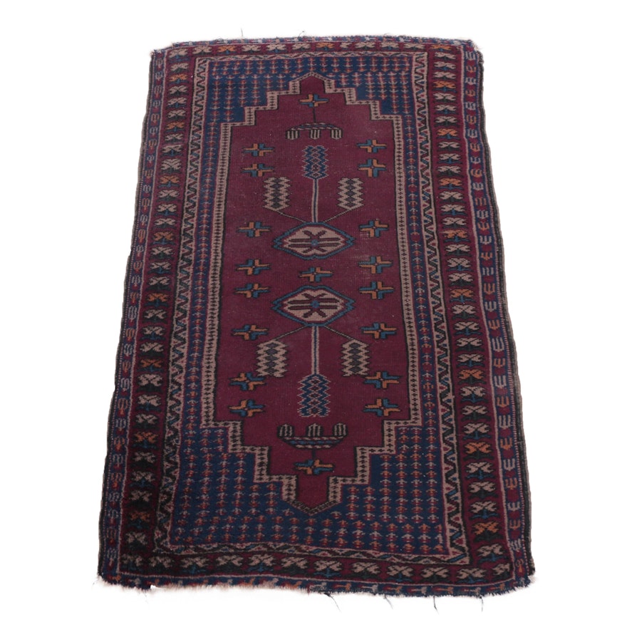 Vintage Hand-Knotted Caucasian Wool Accent Rug