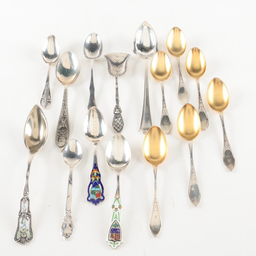 Wood & Hughes and Other Sterling Silver Spoons with 800 Silver Spoon