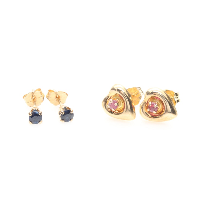 14K Yellow Gold Ruby and Sapphire Earring Selection