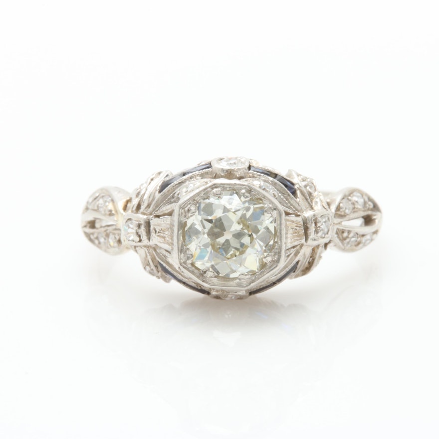 Belle Époque Platinum Diamond and Sapphire Ring