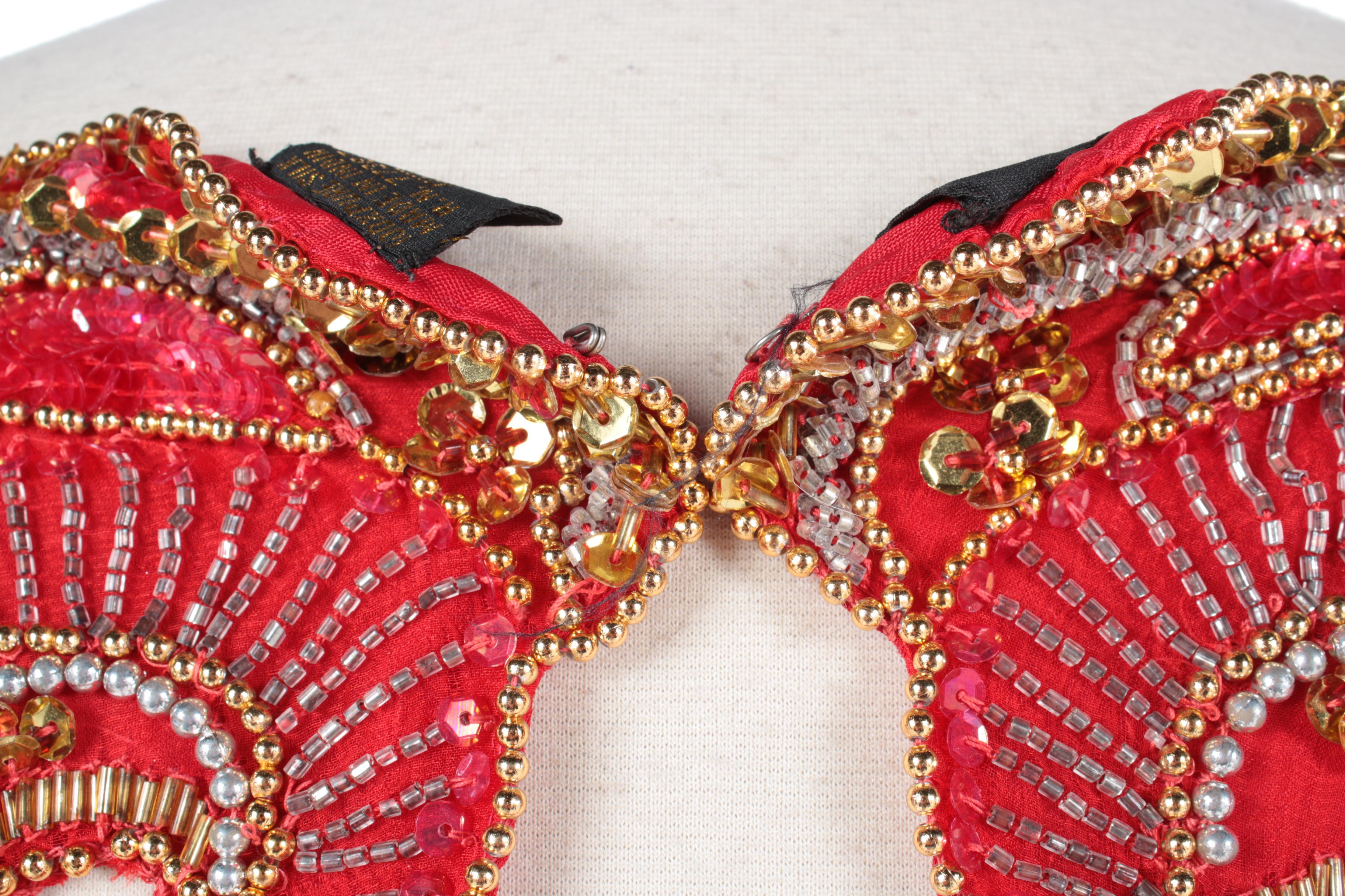 Women's Hi Fashions of California Beaded and Sequined Red Silk Evening Gown