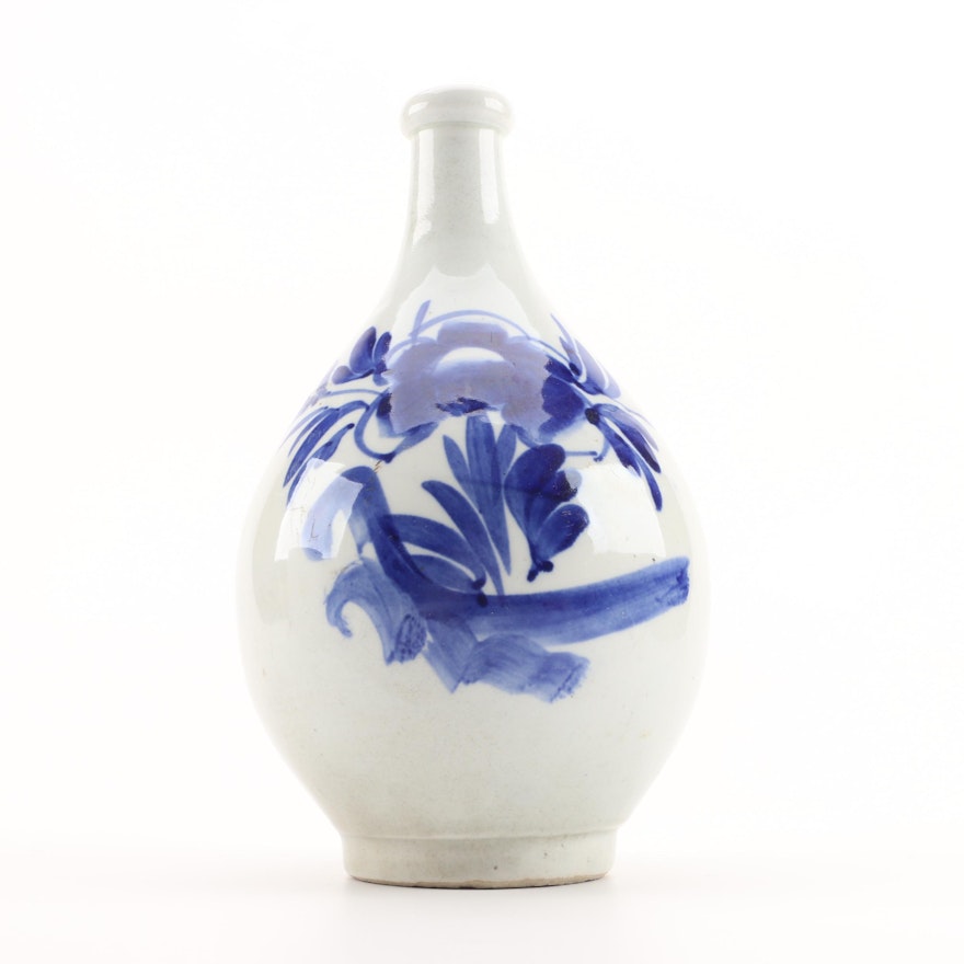 White and Blue Ceramic Bottle