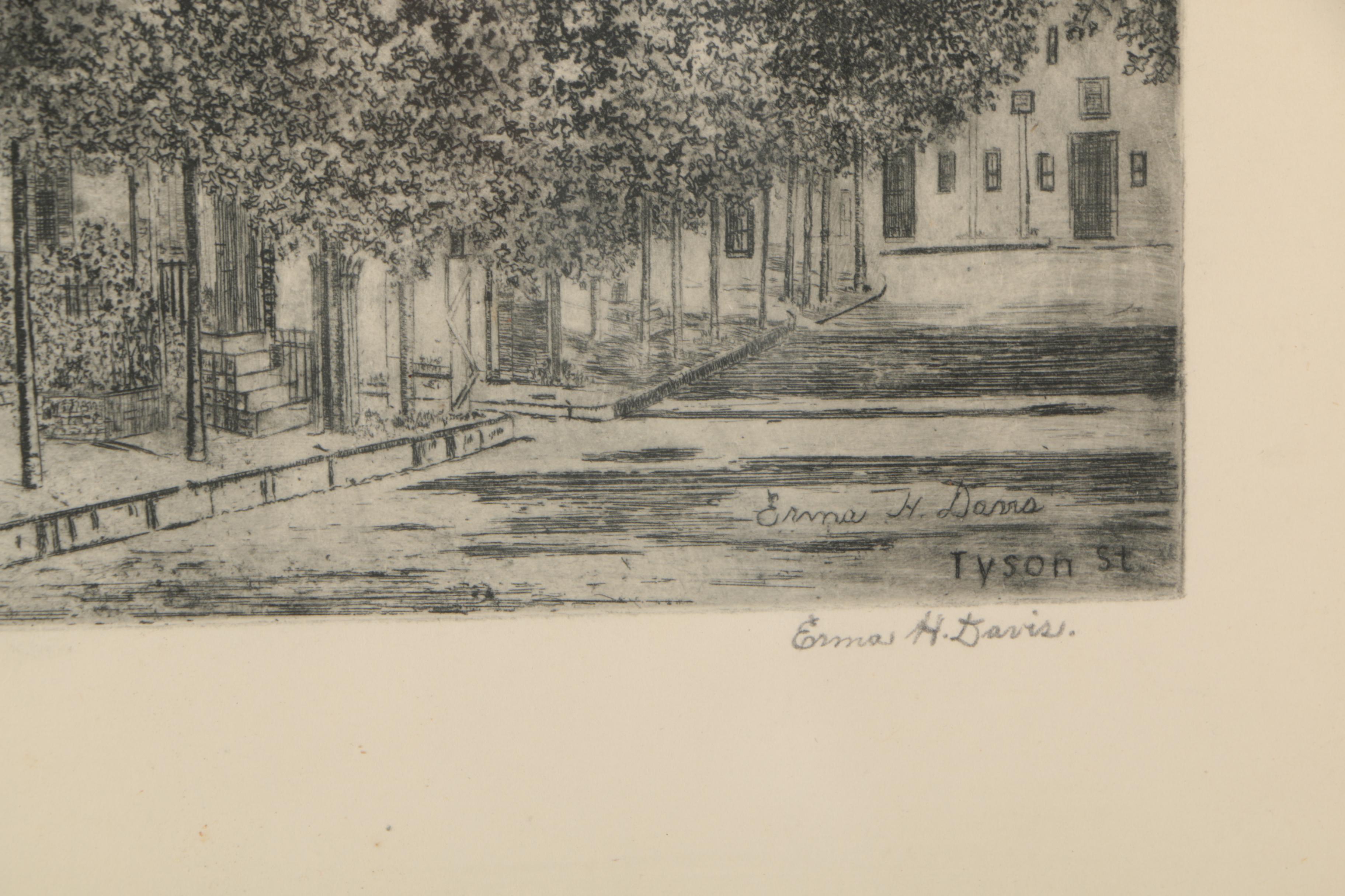 Erma Davis Bates Etching "Tyson St."