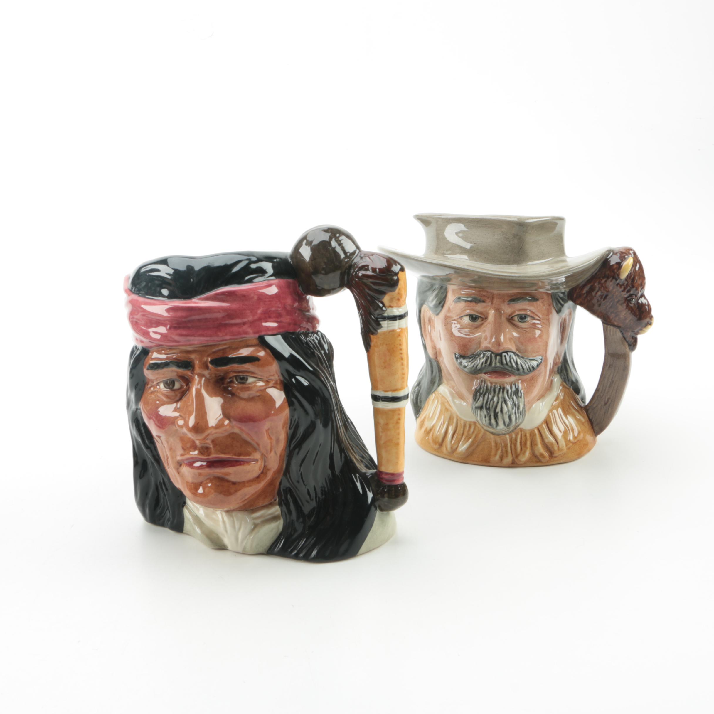 Royal Doulton Wild West "Geronimo" and "Buffalo Bill" Character Jugs, Circa 1984