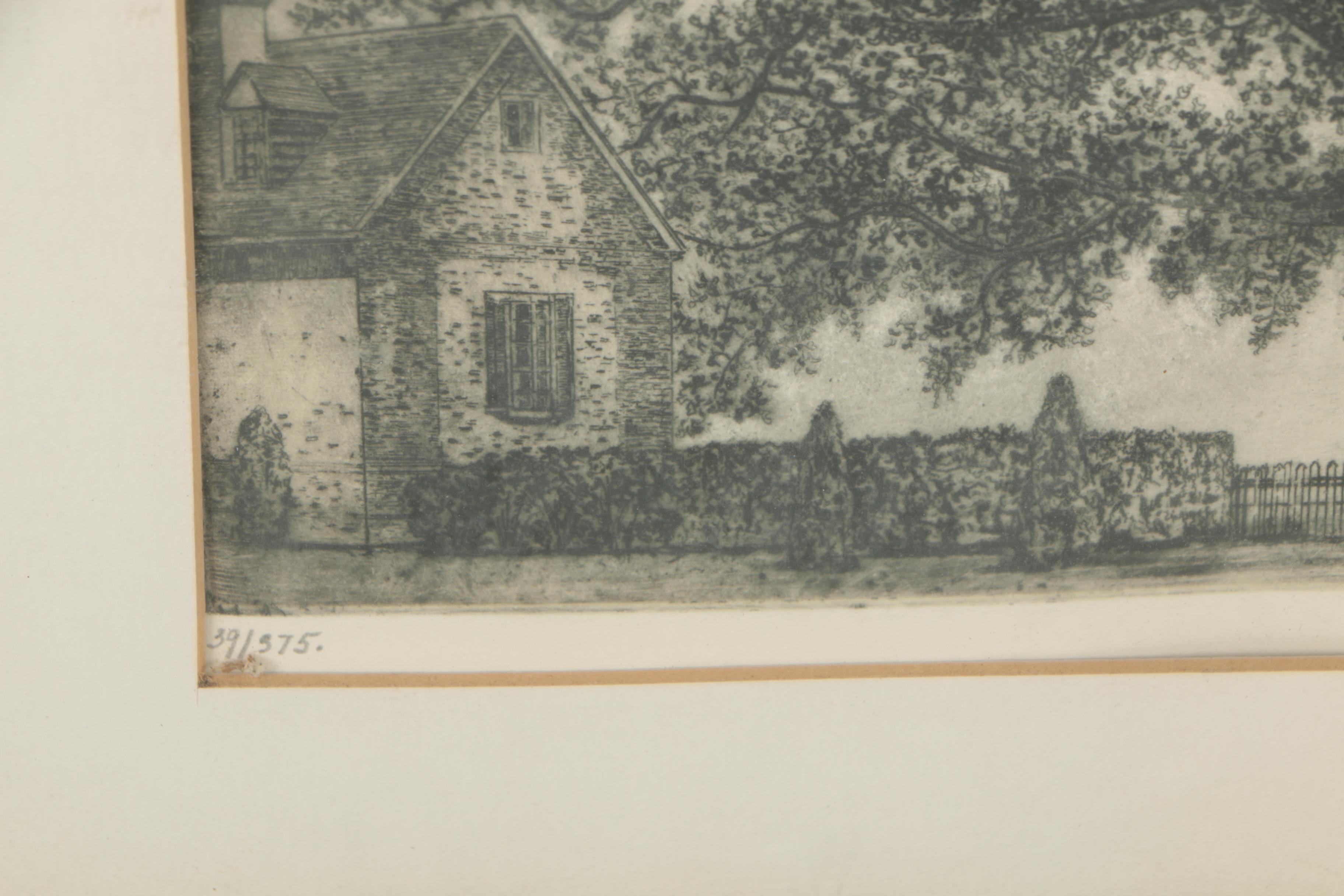 Erma Davis Bates Drypoint Etching "Wye Oak"