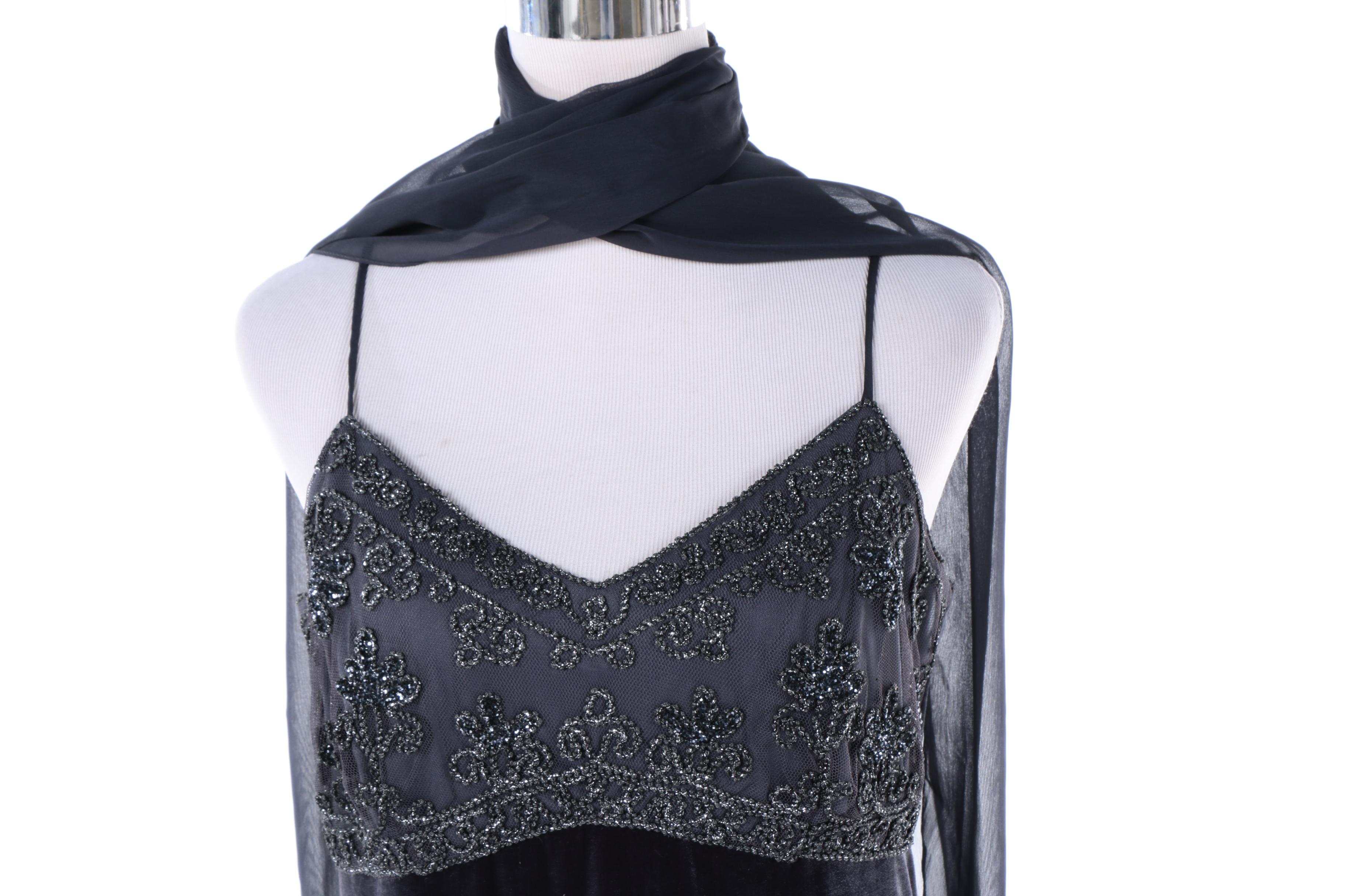 Women's Rhapsody Ltd. Beaded Velvet Evening Gown with Matching Scarf