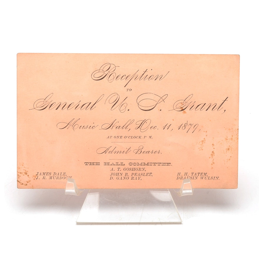 1879 General Ulysses Grant Reception Music Hall Ticket