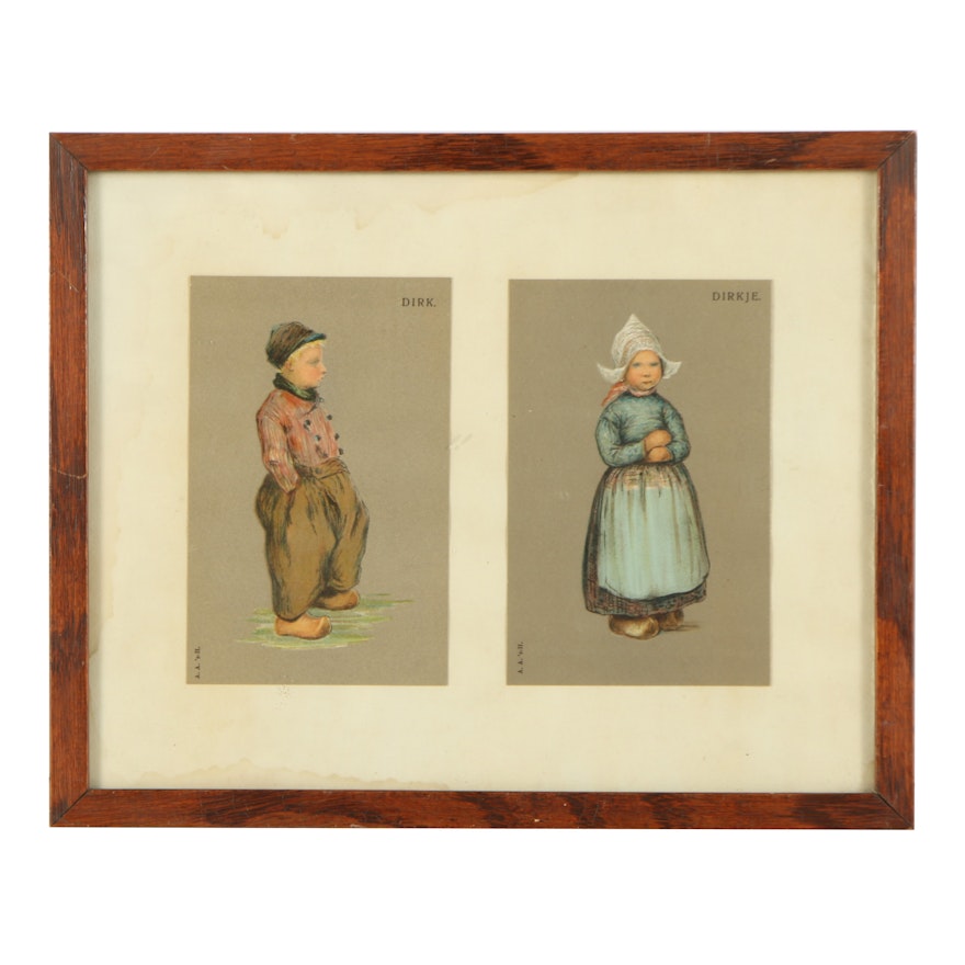 A. A. 's.H Color Lithographs "Dirk" and "Dirkje"