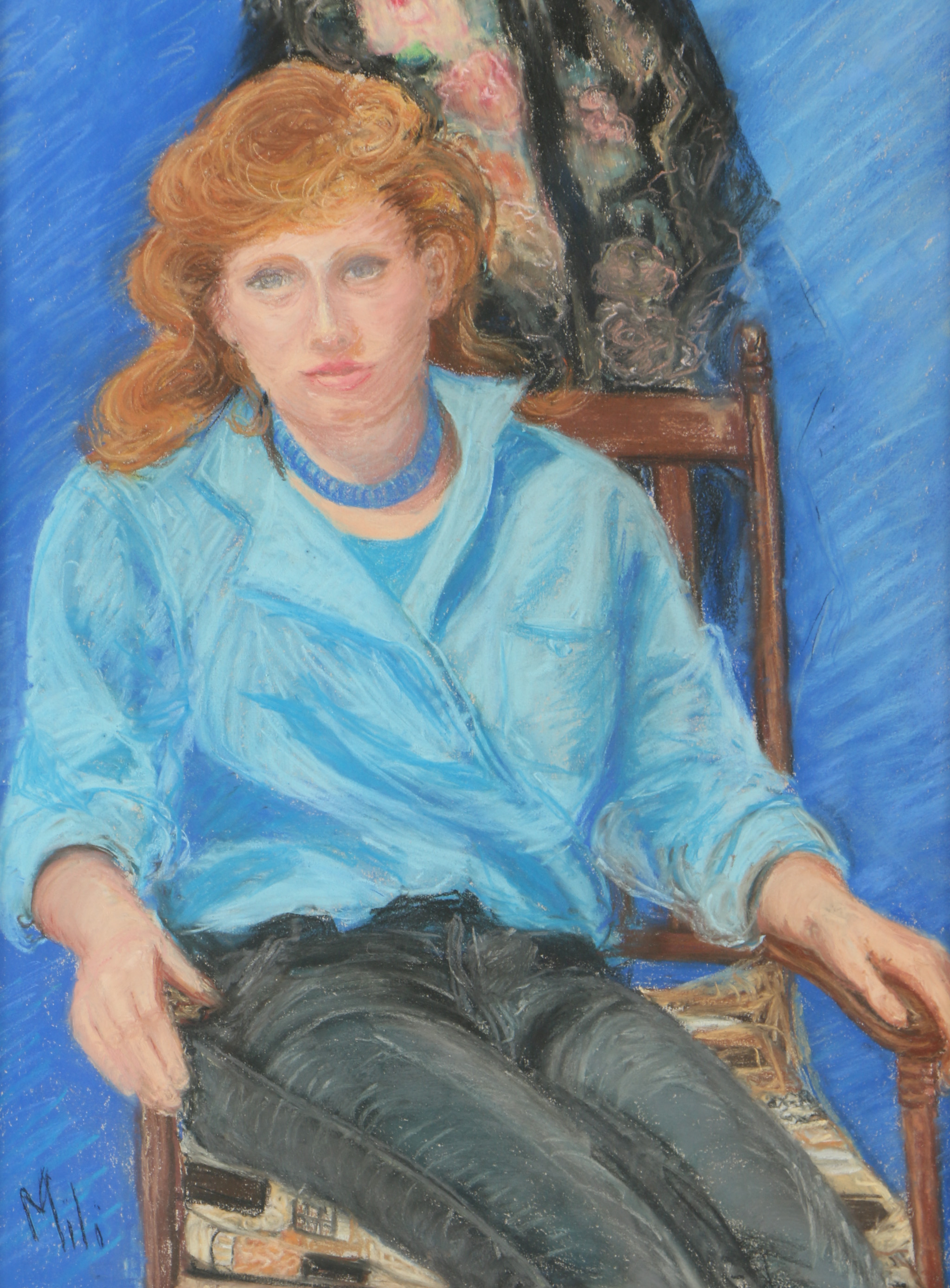 Maud Millicent Clapp Pastel Drawing "Girl in Blue"