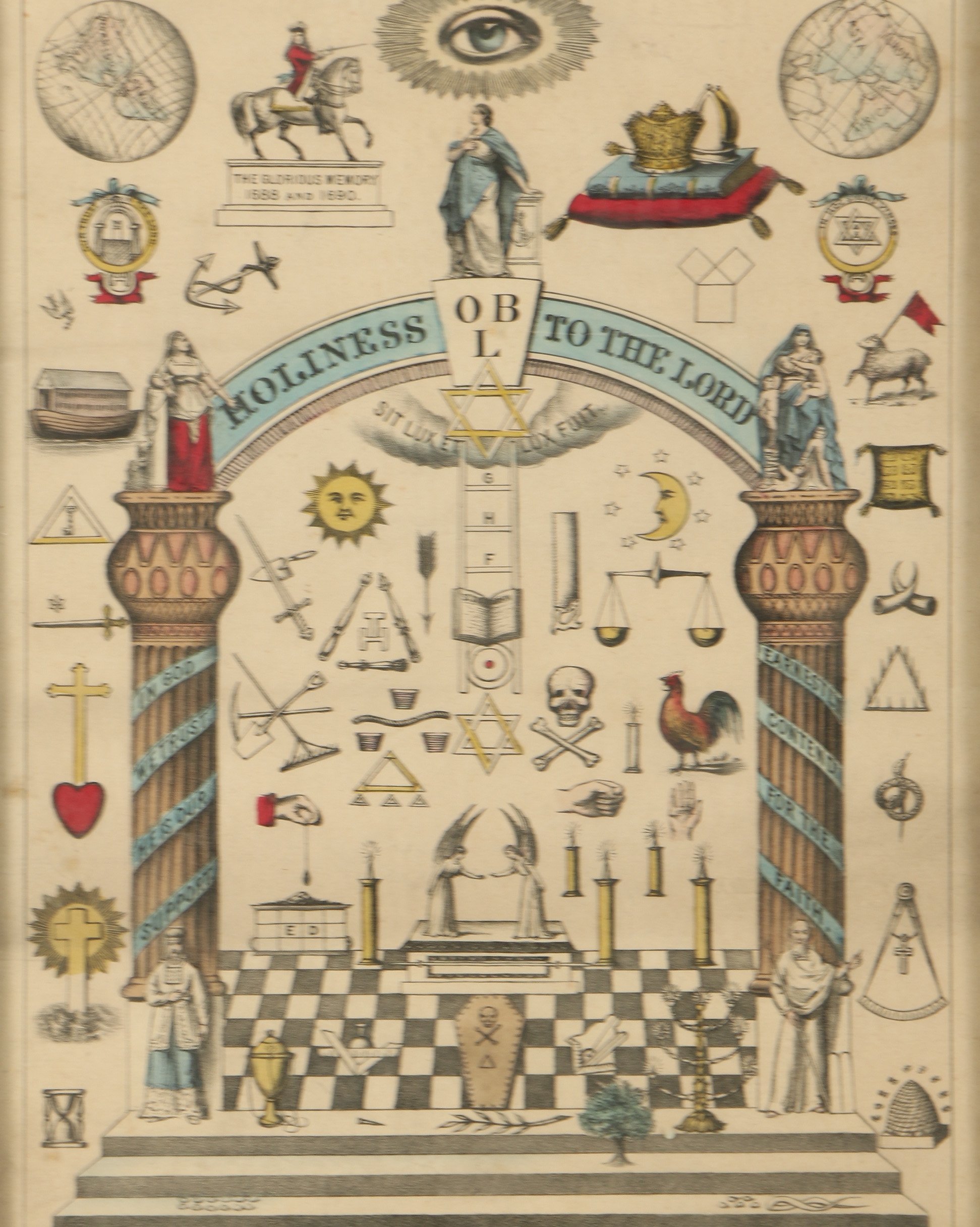 Currier & Ives Lithograph "Holiness to the Lord" Masonic Color Lithograph