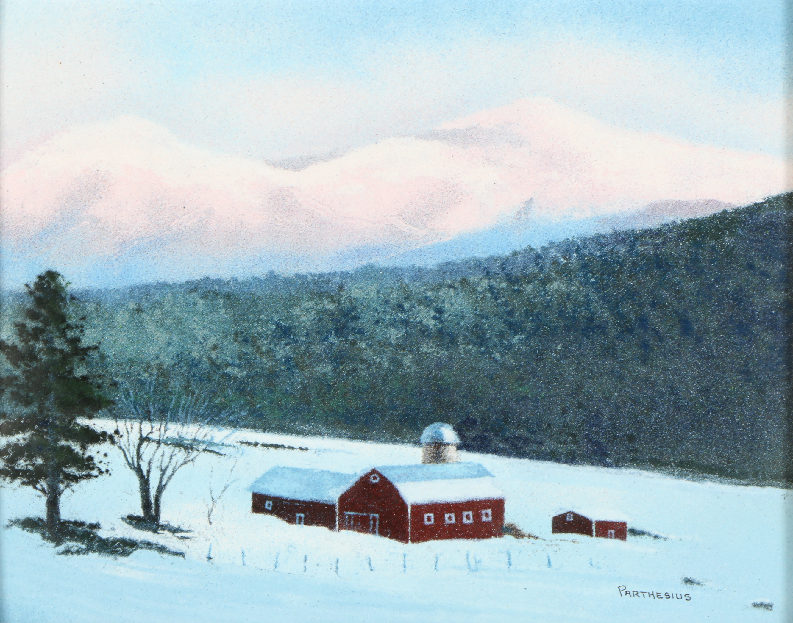 Charles Parthesius Enamel Painting on Copper of Winter Landscape