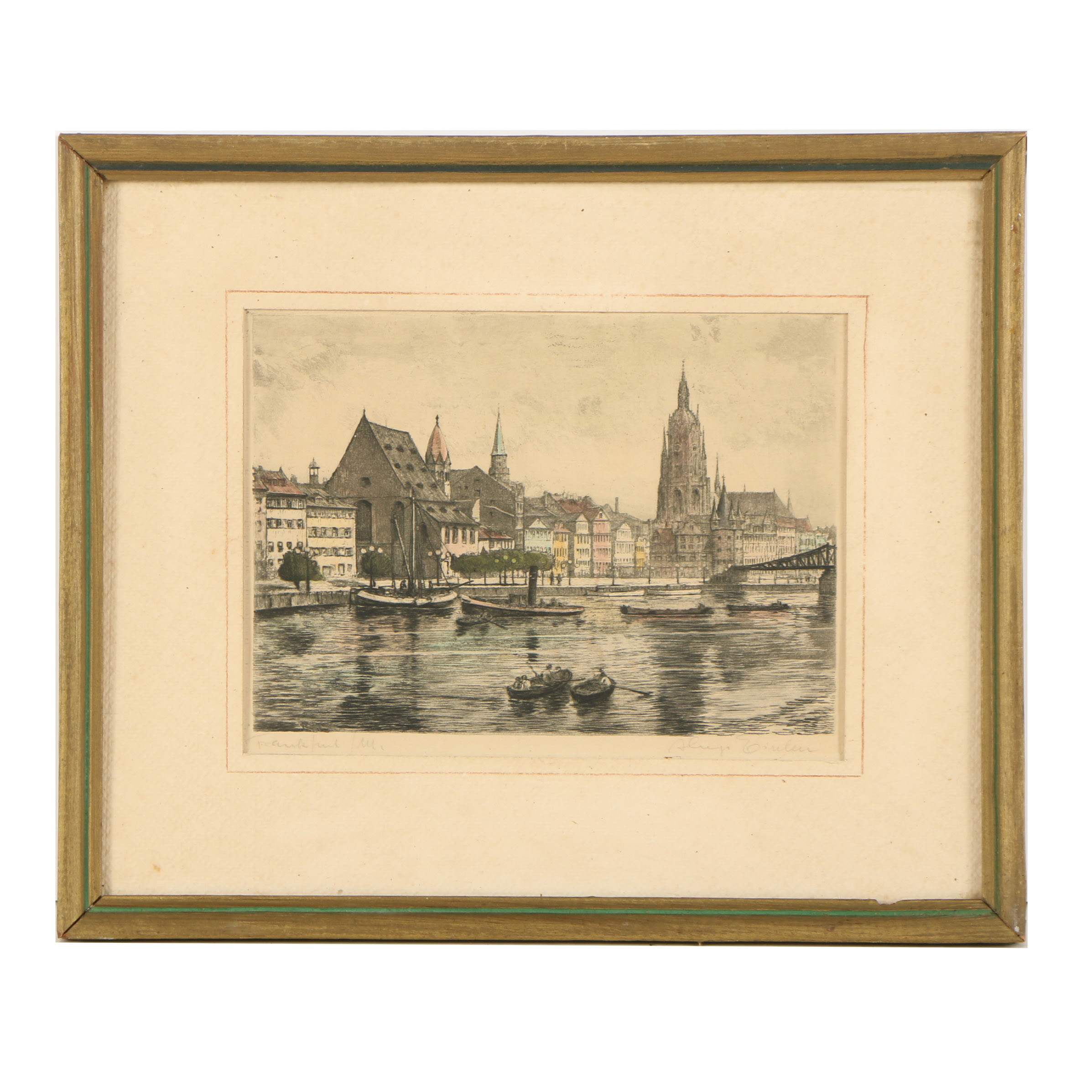 Hand-Colored Etching Main River Frankfort